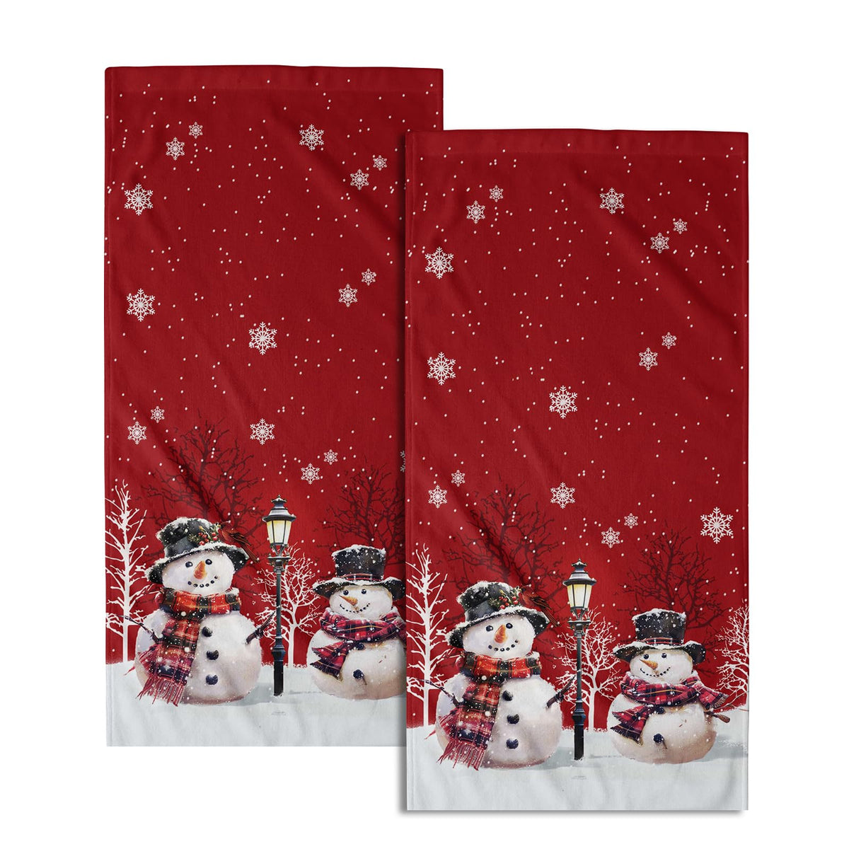 Granbey Christmas Snowman Red Dish Towels Winter Snow Bathroom Hand Towels 28.3X14 Inch Set Of 2 Cute Snowman Snowflake Decorati