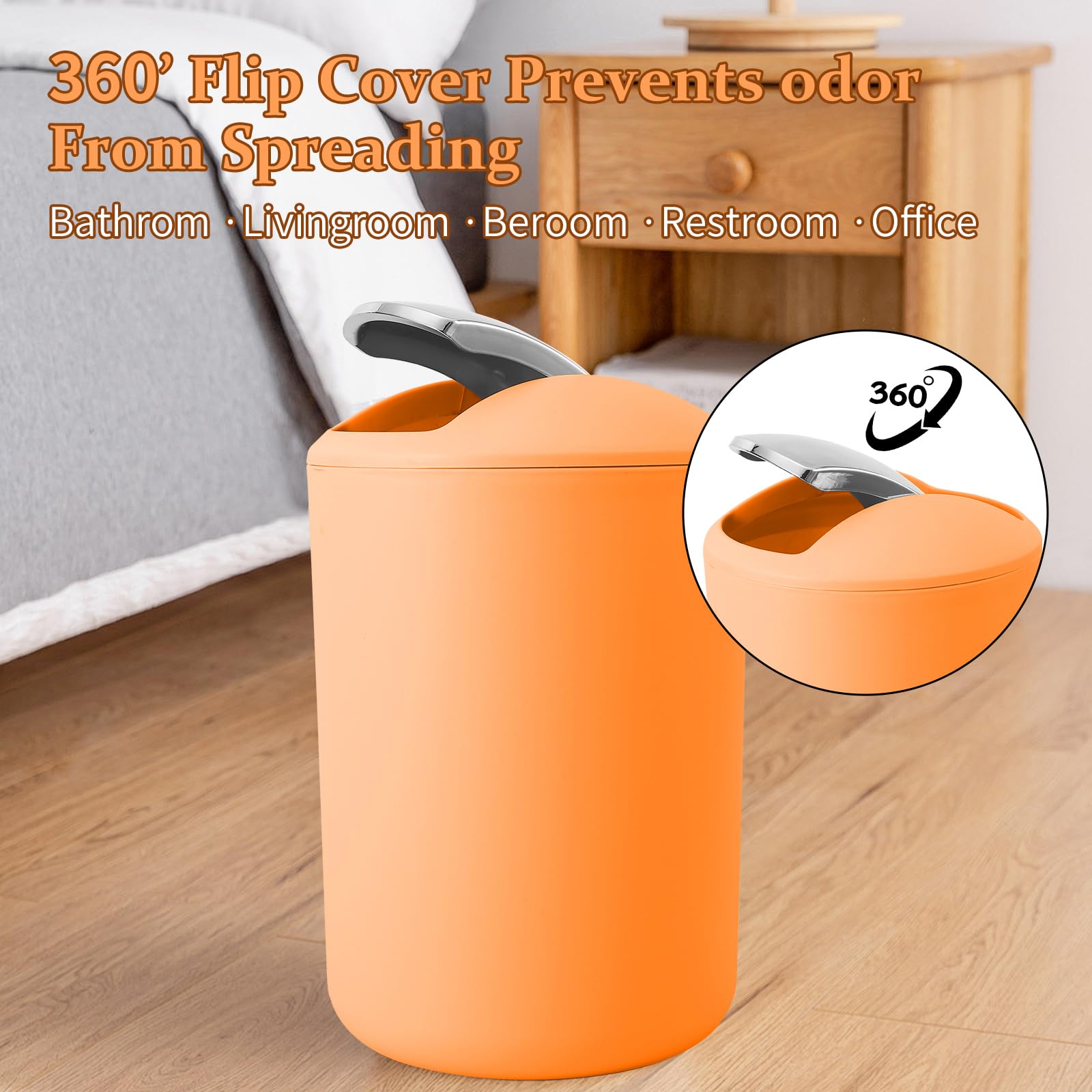 9 Pcs Orange Bathroom Accessories Set - Trash Can, Soap Dispenser, Soap Dish, Toilet Brush Holder, Toothbrush Holders, Tumbler,