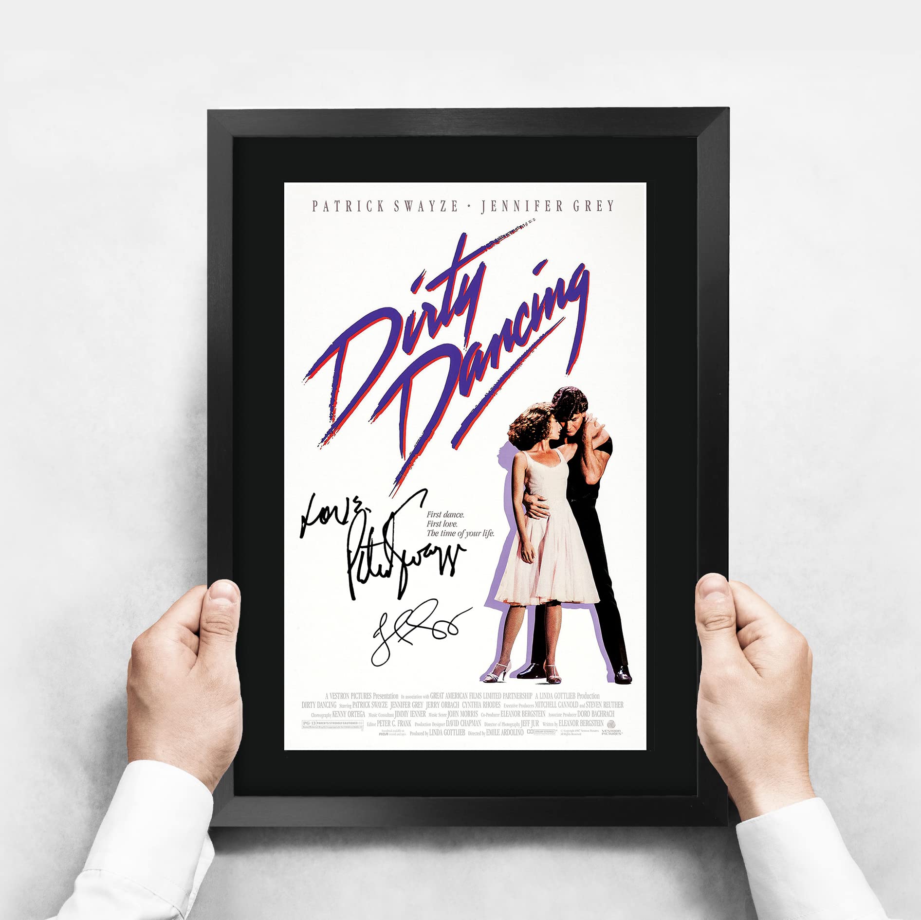 Hwc Trading Dirty Dancing Movie Poster Cast Signed Patrick Swayze Jennifer Grey 16 X 12 Inch Framed Gift Printed Autograph Film