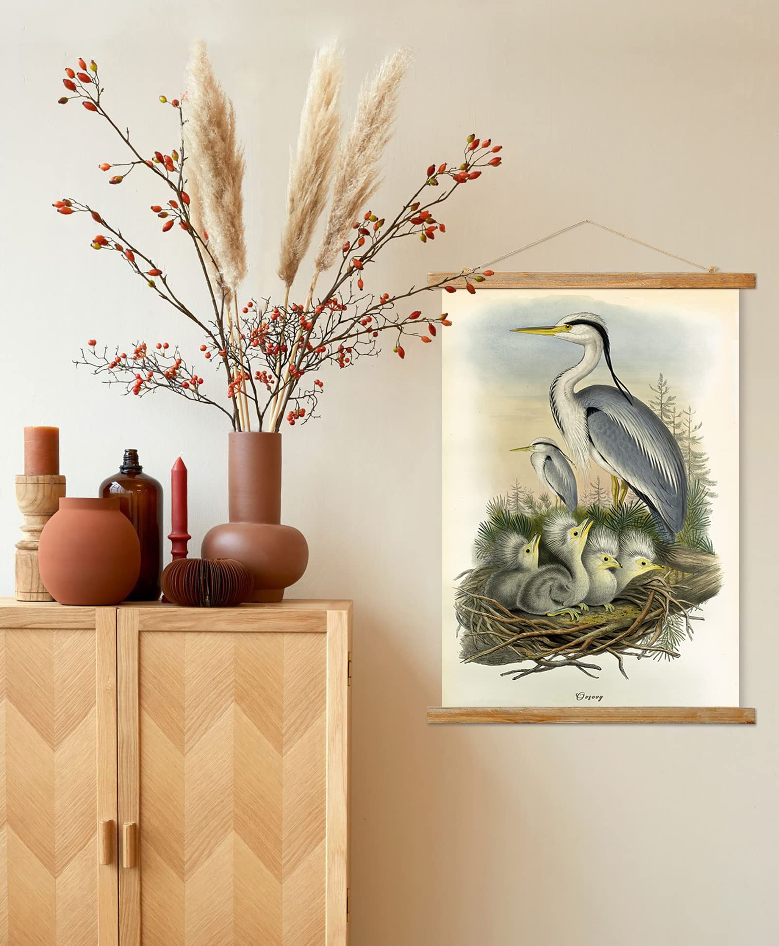 Vintage Waterbird Poster, Rustic Room Aesthetic, Retro Wall Art Prints Without Fading, Printed On Linen With Wood Frames, Ready