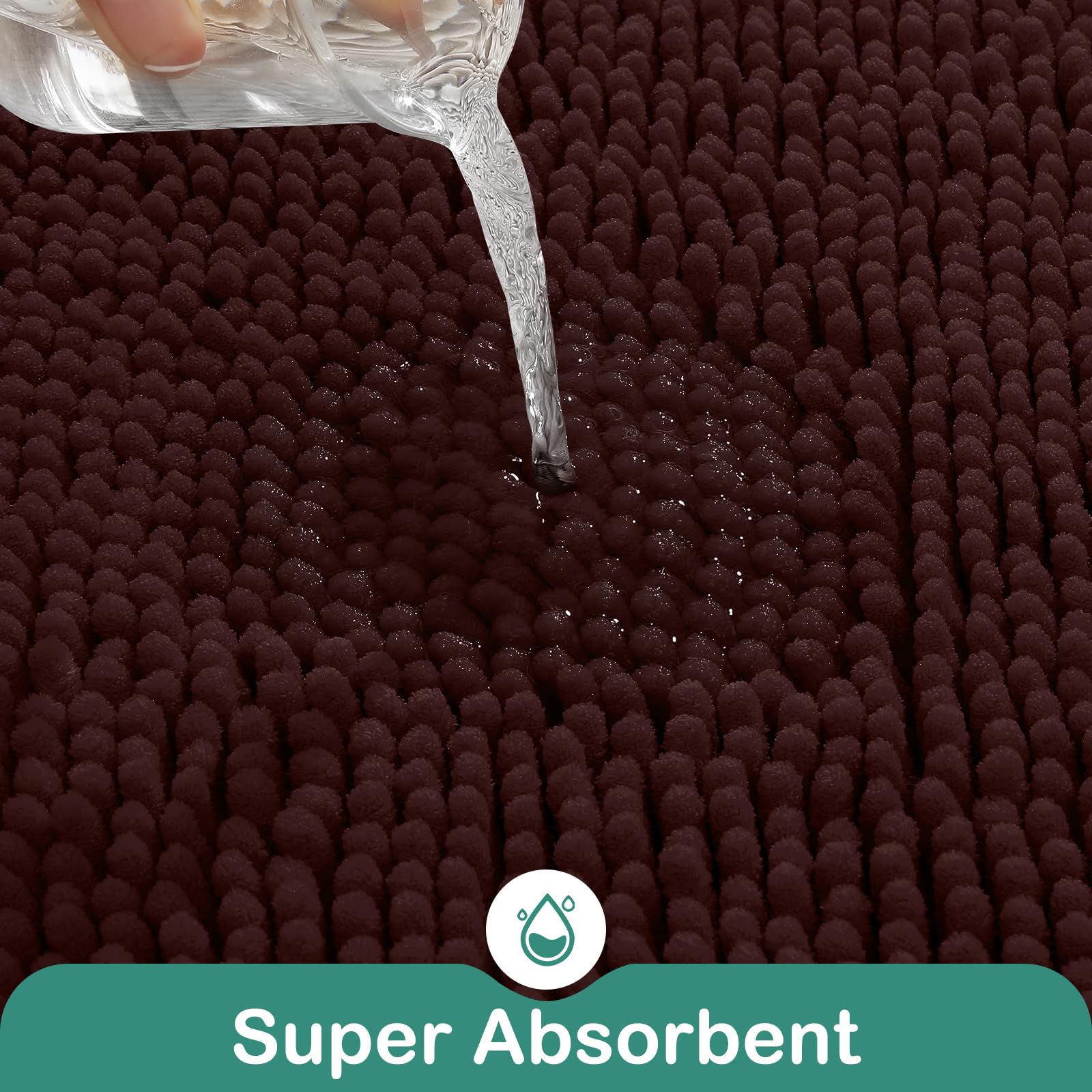 Homeideas Bathroom Rugs Set 2 Pieces, Ultra Soft Non Slip Absorbent Chenille Toilet Bath Mat Set (Brown)