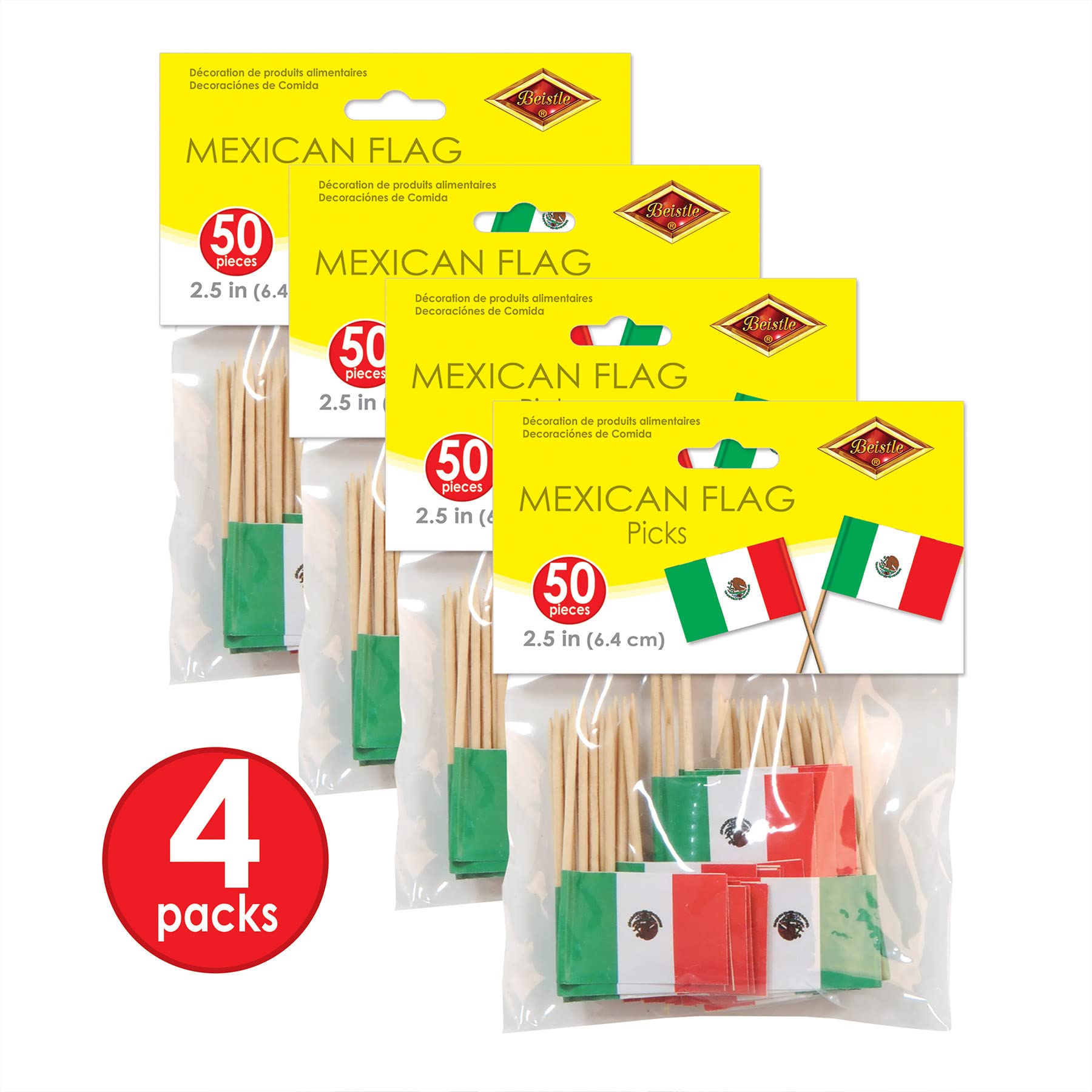 Beistle S60112AZ4 Mexican Flag Picks  Red/White/Green
