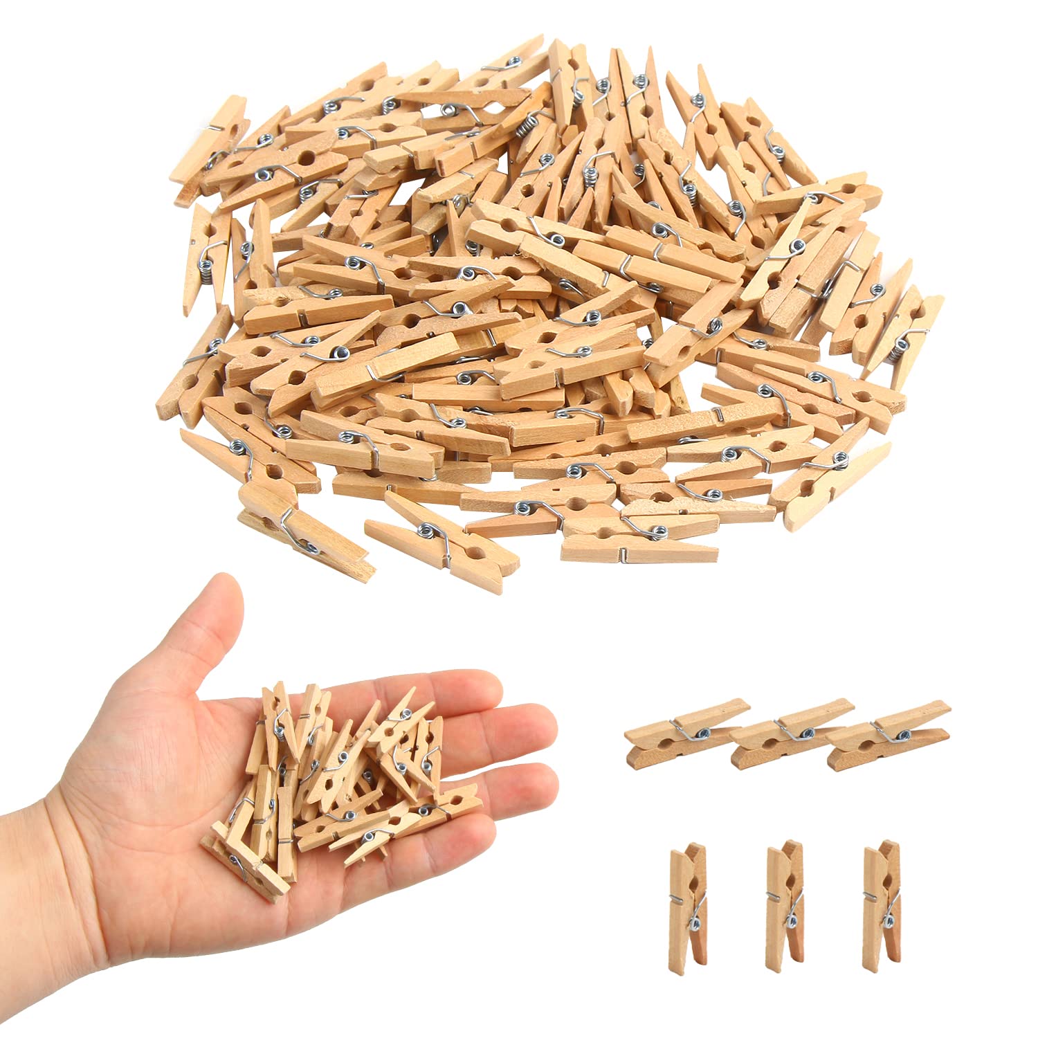 Kimober 1.18Inch Wooden Clothespins,Sturdy Natural Wooden Craft Peg Pins Clips For Hanging Photos,Paper Crafts,100Pcs