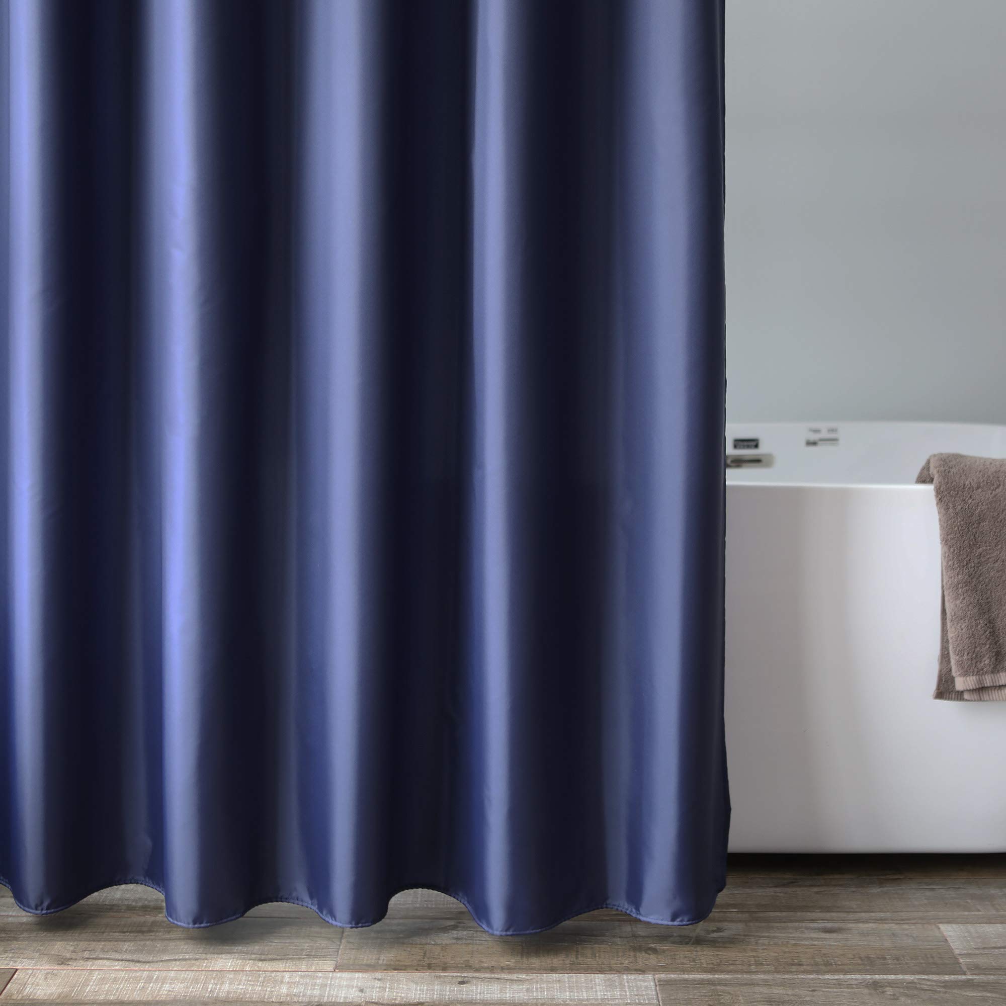 Aoohome Solid Navy Blue Shower Curtain, Fabric Weighted Hem Shower Liner With Hooks, Reinforced Metal Grommets, Water Repellent,