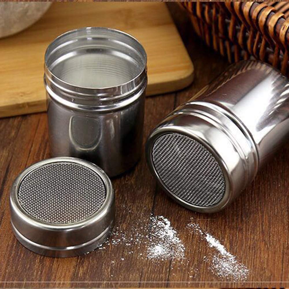Powder Shaker With Lid,Stainless Steel Fine Mesh Shaker, For Sifter Cocoa,Cinnamon Powder,Icing Sugar,Chocolate Coffee (6 Pcs Me