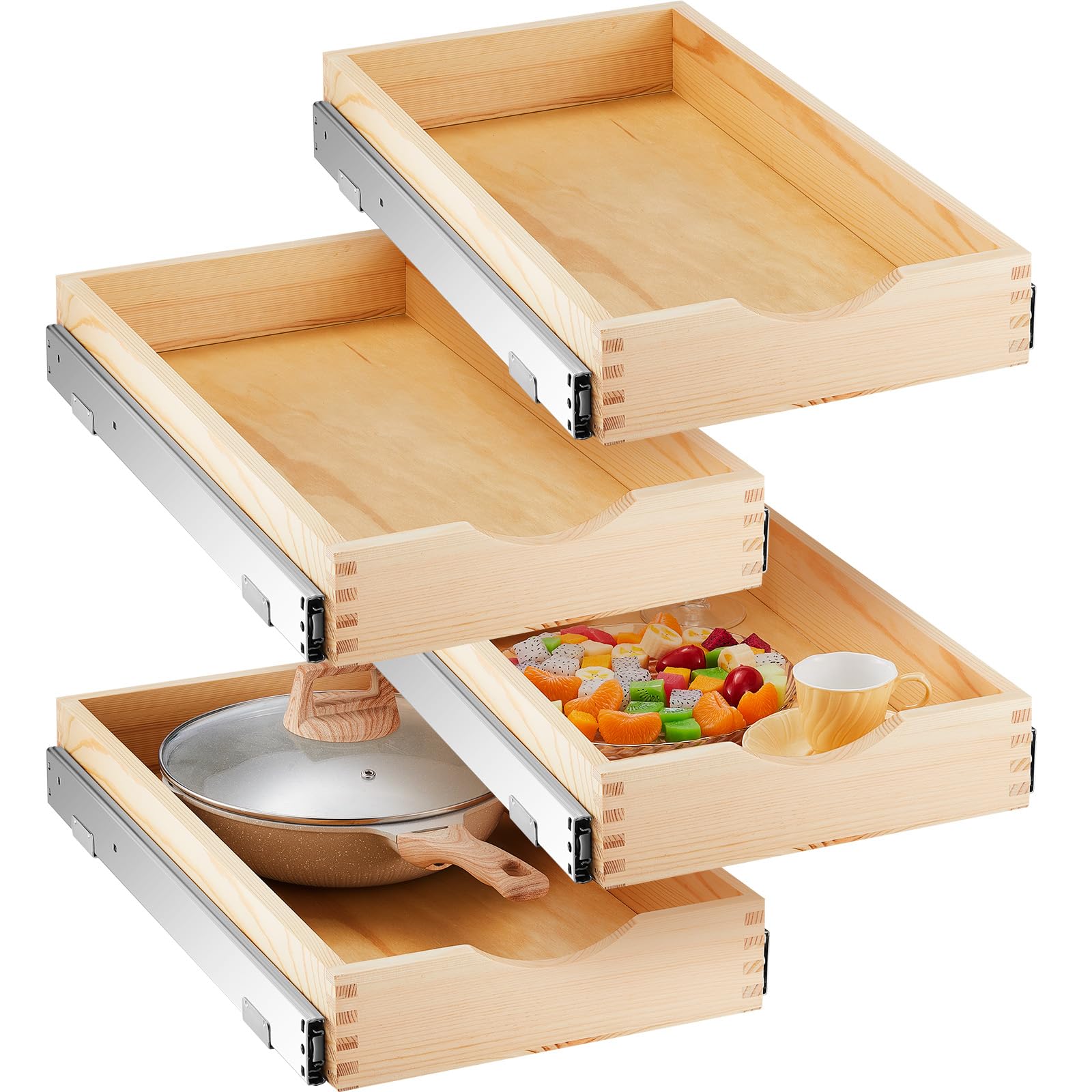 Sintuff 4 Pack Wooden Pull out Tray Cabinet Organizer, 12 X 21