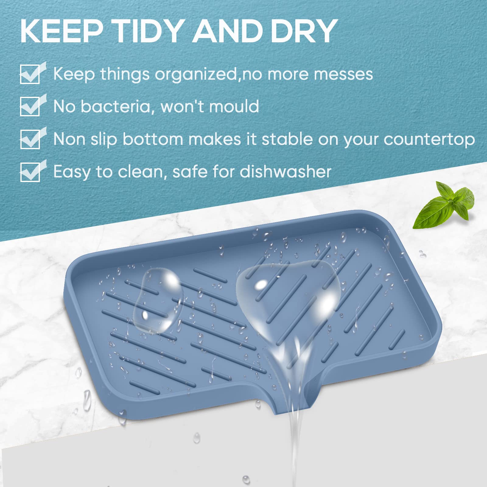 Kitchen Sink Tray Sponge Holder for Kitchen Sink Self Draining Kitchen Soap Tray Premium Silicone Soap Holder for Bathroom Kitchen Counter Sink Caddy Organizer for Dish Soap Bottle Soap Dispenser