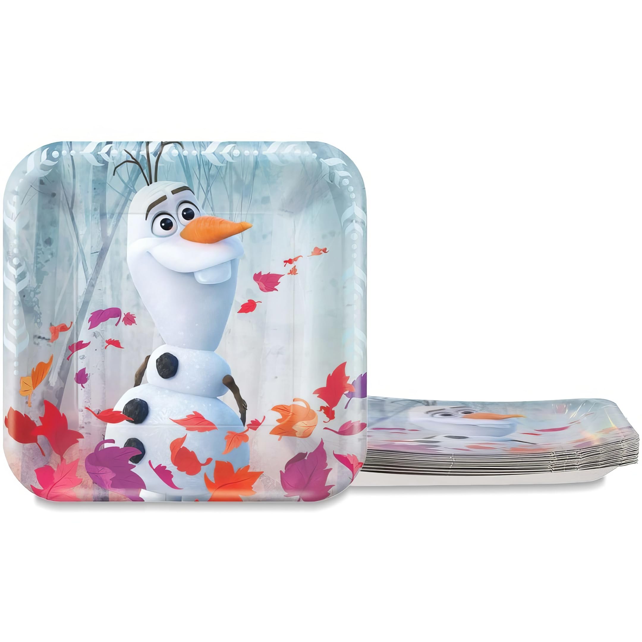Amscan Frozen 2 Birthday, Metallic Square Olaf Paper Plates, 7'', 8 Ct. Multicolor
