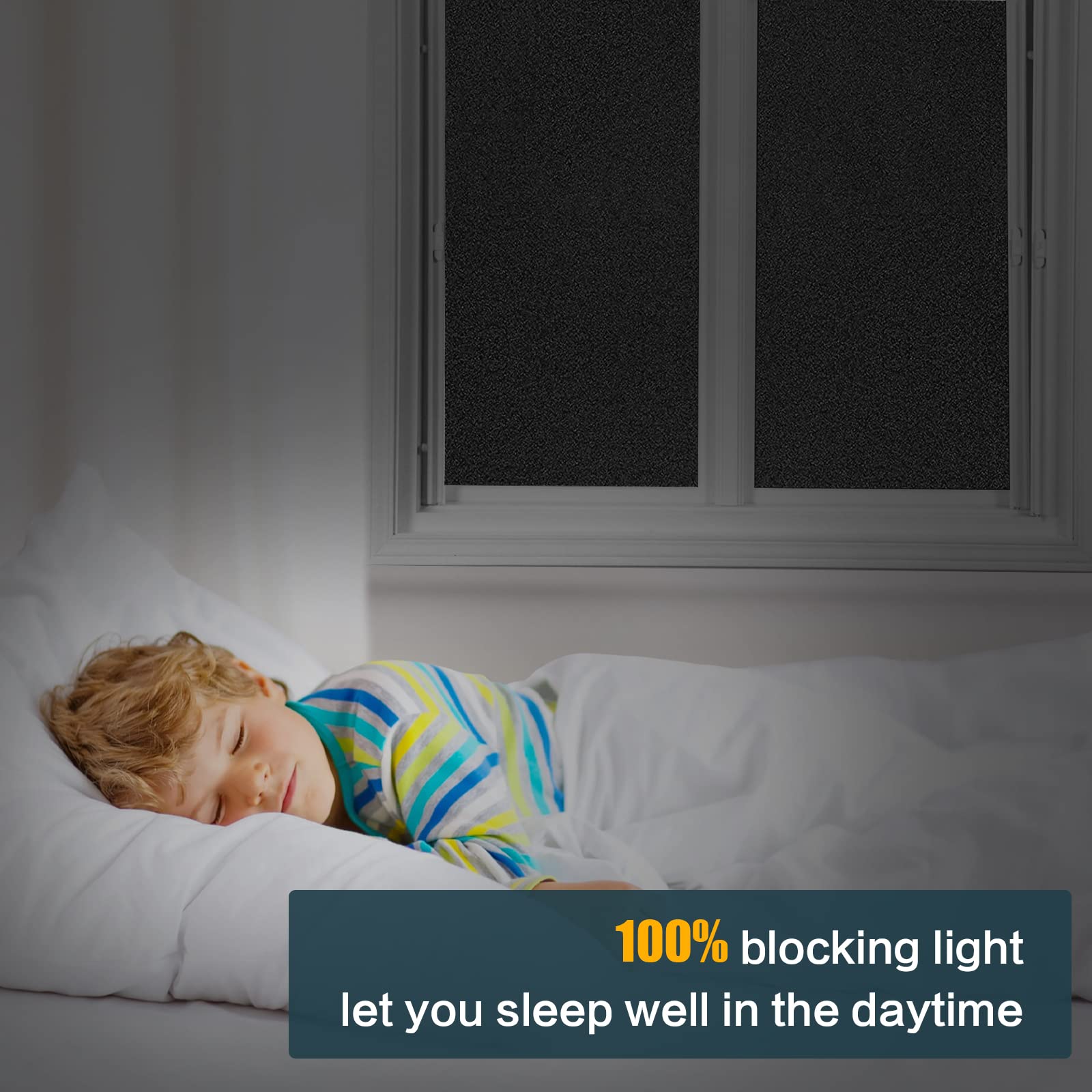Total Blackout Window Privacy Film Day and Night 100% Light Blocking Static cling Room Darkening Window Tint Black Door Stickers for Home Office  No glue Anti-UV (Frosted-Black  175 Inch x 78 Feet)