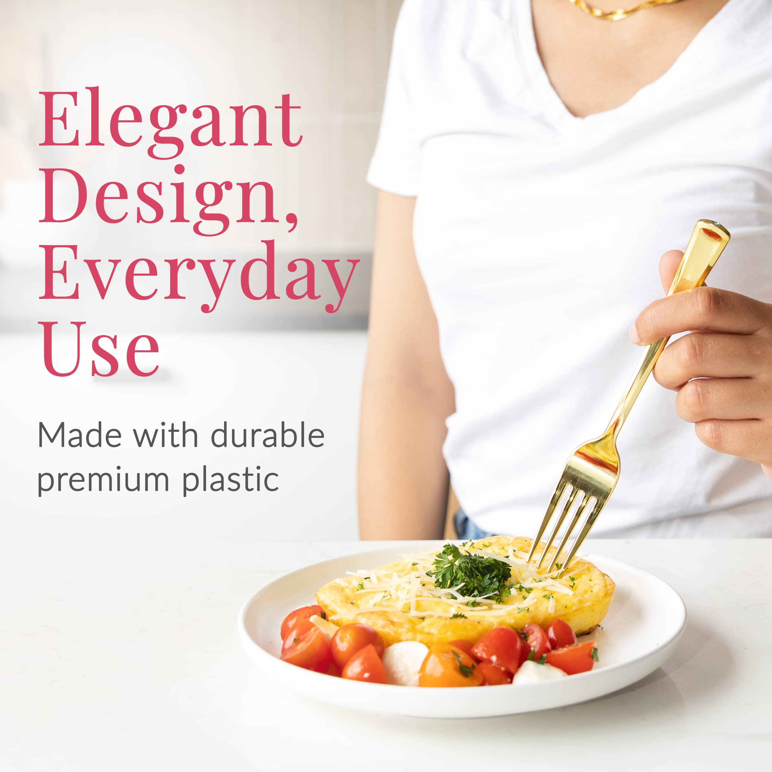 Prestee 300 Gold Plastic Forks Heavy-Duty, Heavyweight Plastic Silverware Forks, Fancy Plastic Cutlery, Elegant Disposable Forks