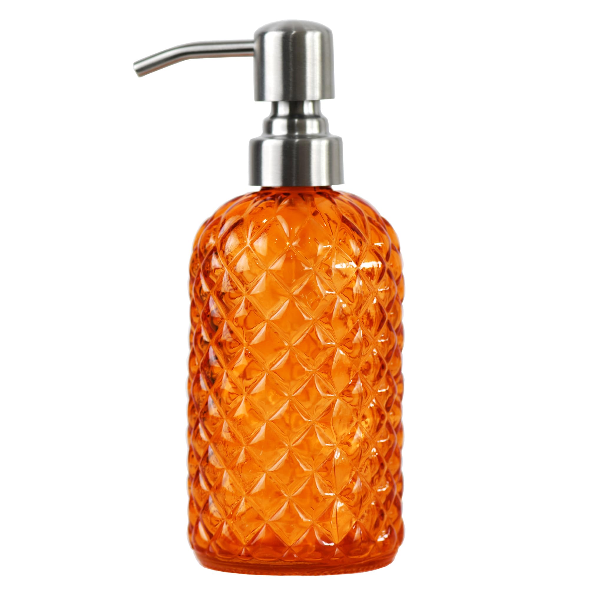 Bathroom & Kitchen Glass Hand And Dish Soap Dispenser With 304 Rustproof Stainless Steel Pump (Orange)