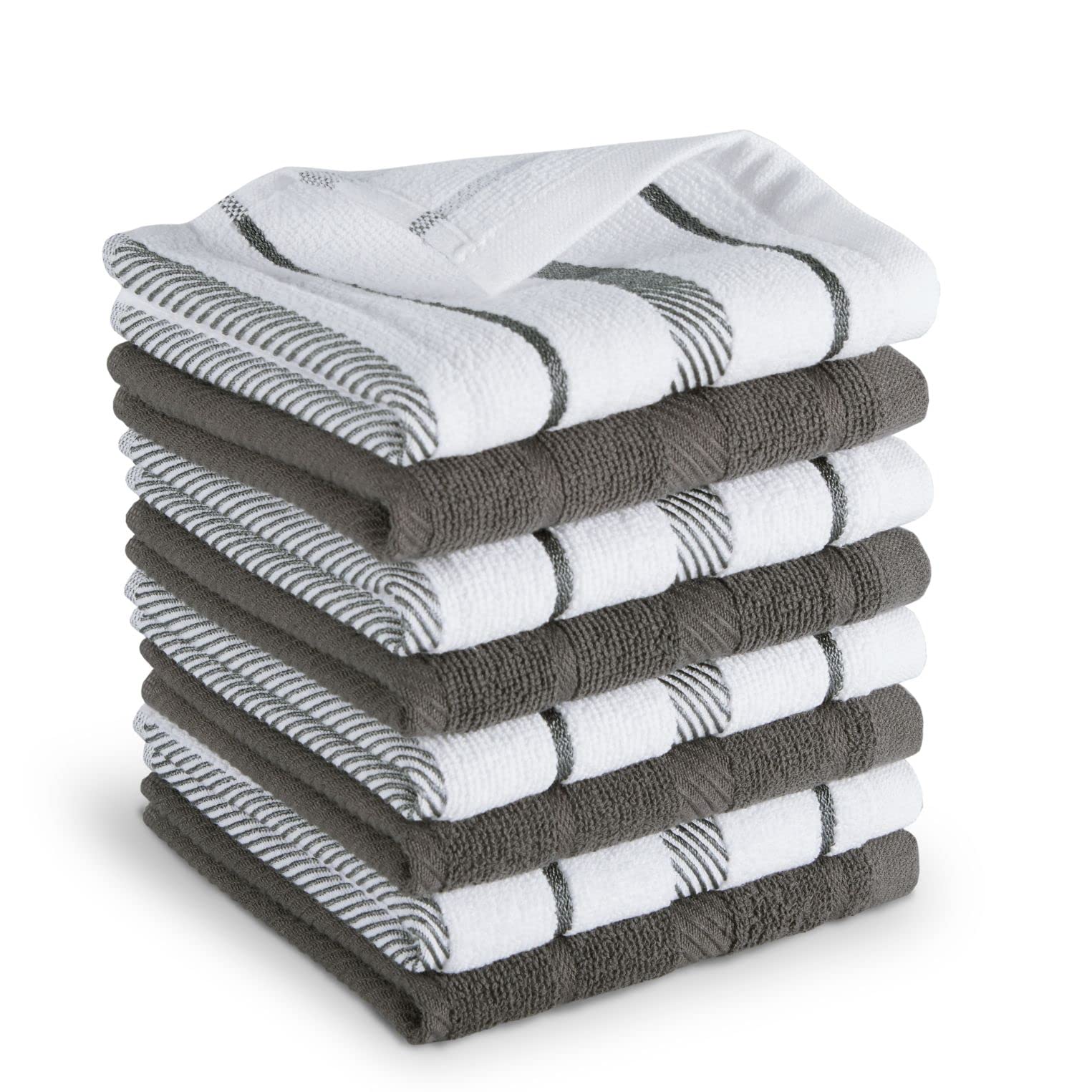 Kitchenaid Albany Dishcloth 8 Pack Set, Charcoal Grey/White, 12''X12''