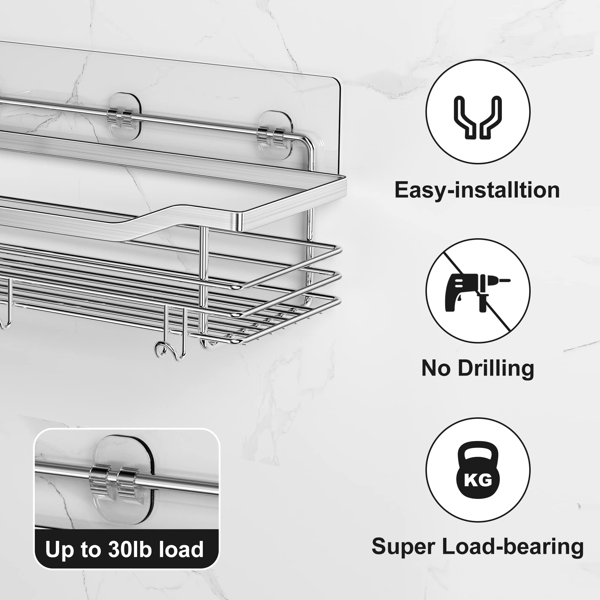 Orimade Shower Caddy Basket Shelf Storage Rack Pack Of 2, No Drilling Wall Mounted Adhesive Rust Proof Stainless Steel Shower Or