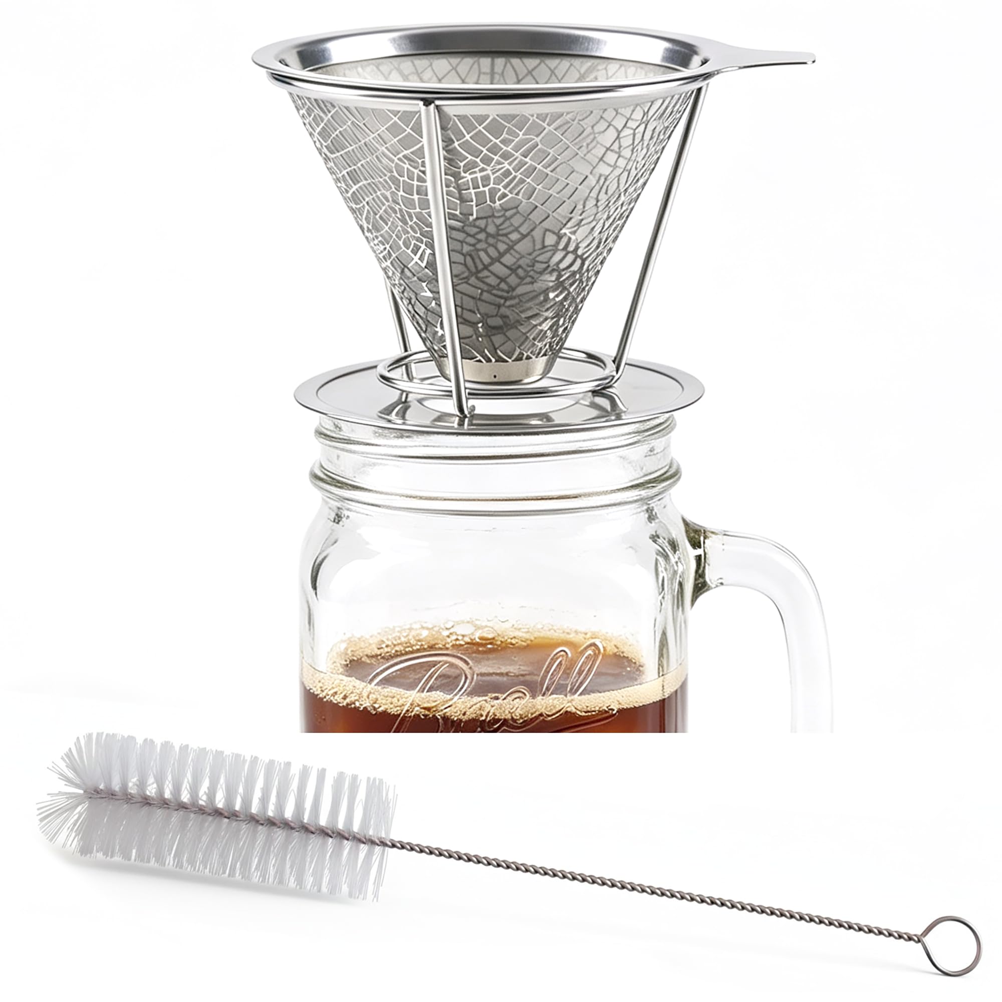 Mason Jar Pour Over Coffee Dripper, Stainless Steel Reusable Filter