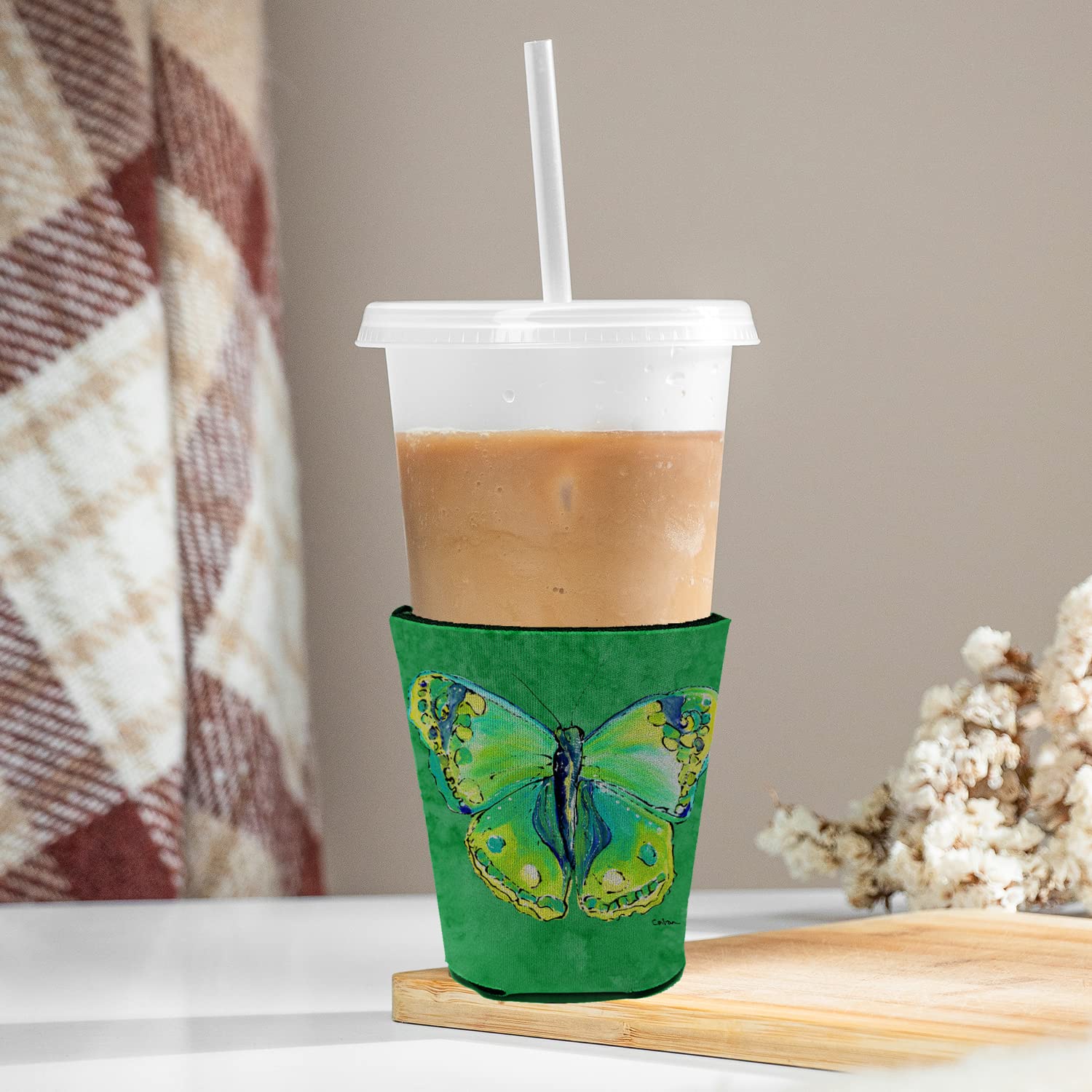Butterfly Green on Green Red Solo Cup Beverage Insulator Hugger