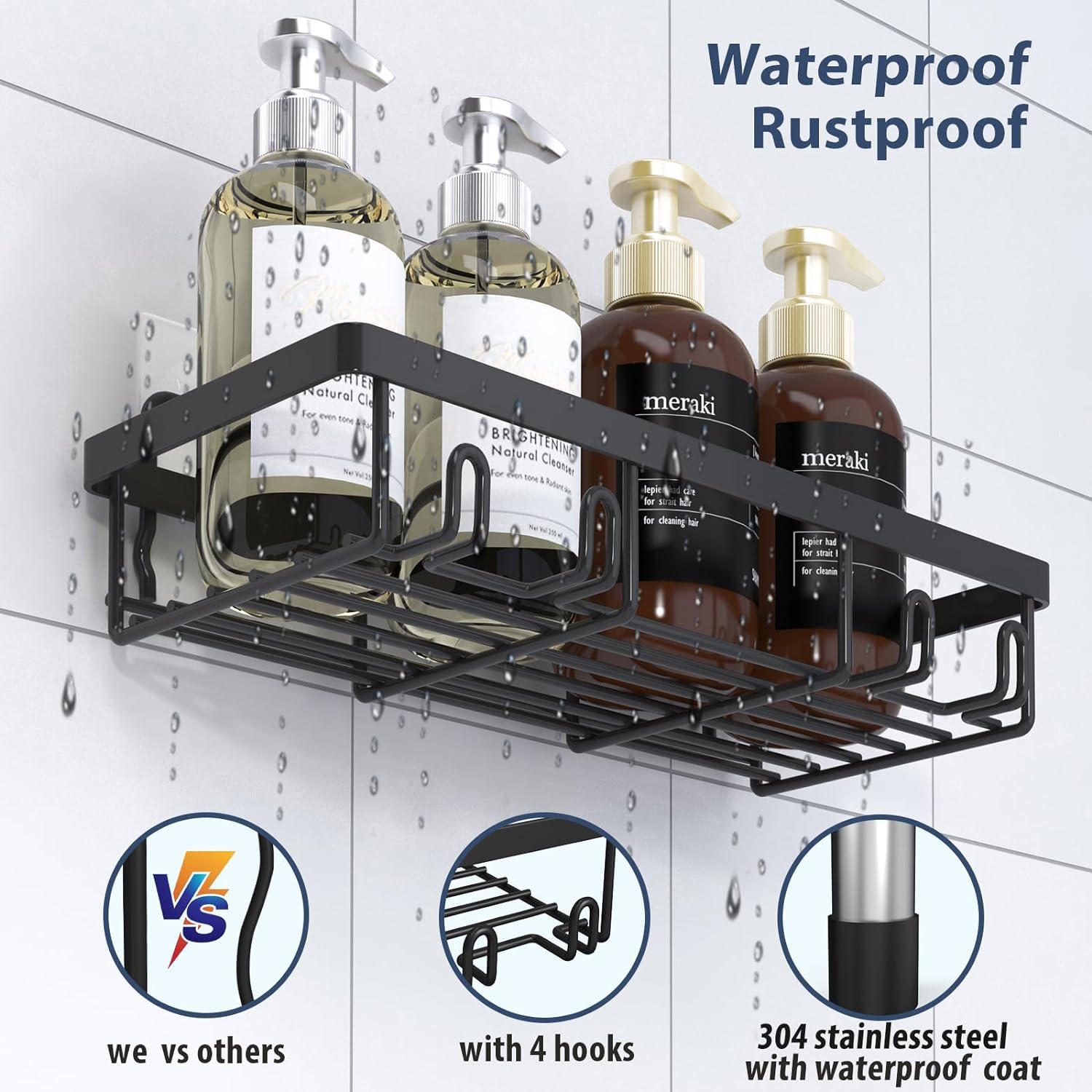 Liuoud Shower Caddy 10 Pack, Shower Organizer Shelves For Inside Shower, Bathroom Self Adhesive Shower Rack, Durable Stainless S