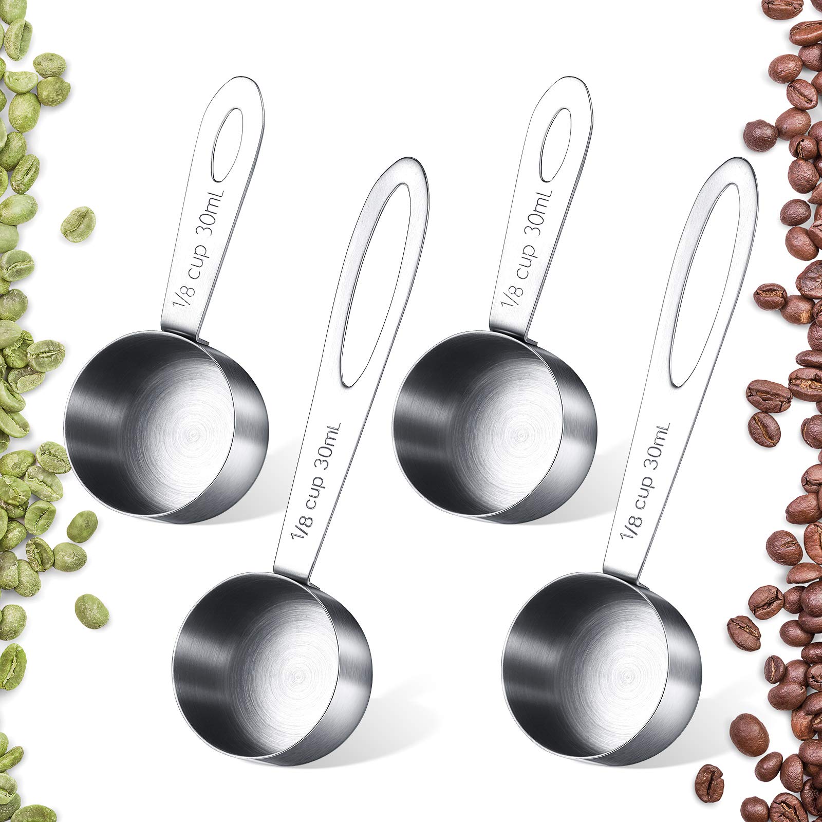 4 Pieces Coffee Scoop Tablespoon Stainless Steel Coffee Measuring Scoops, Including 2 Pieces Short Handled And 2 Pieces Long Han