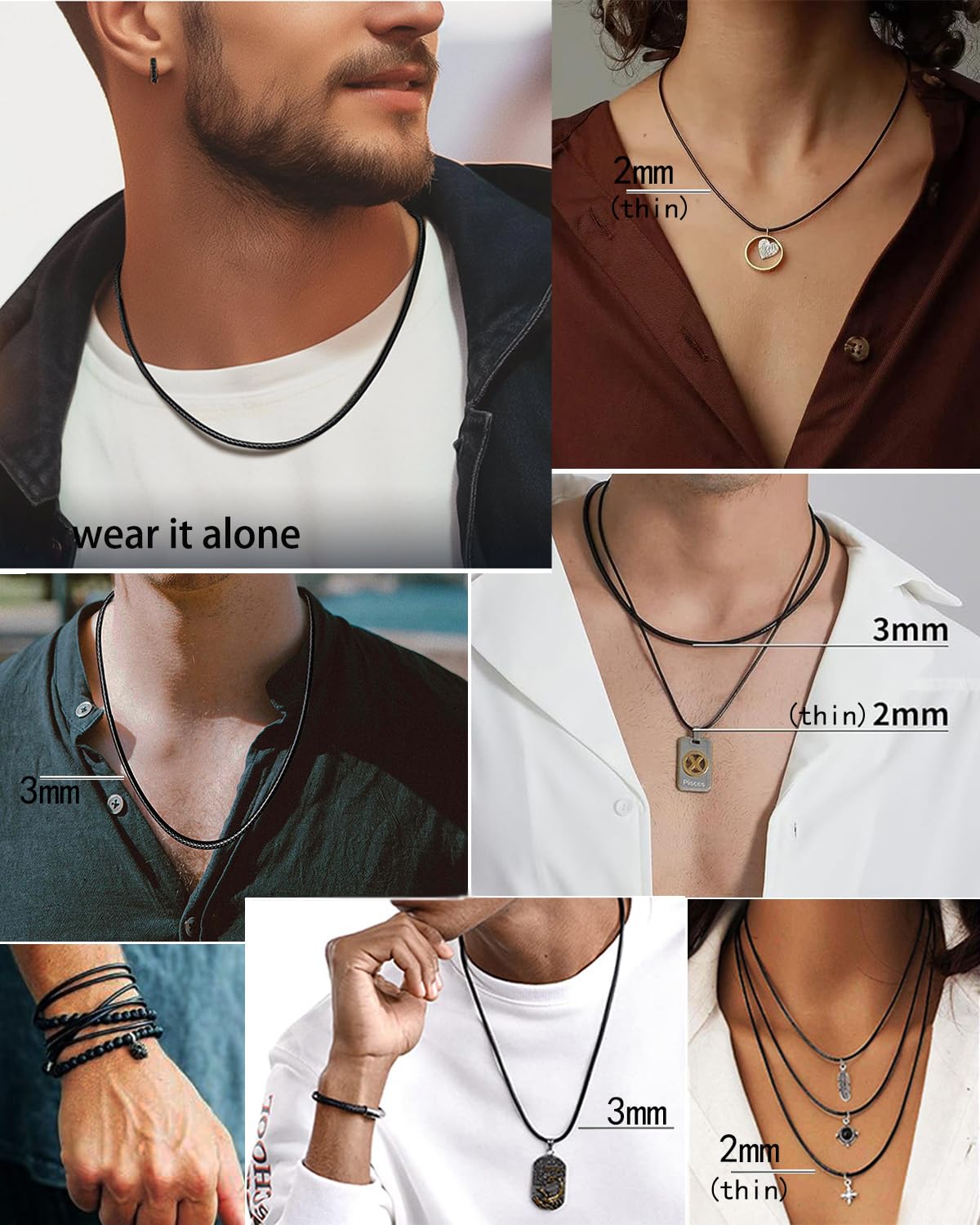 Ioyyio Flexible Braided Leather Necklace Cord With 316L Durable Clasp,2Mm3Mm Width,16A18 20 22 24 26 28 30 Blackbrown Waterproof