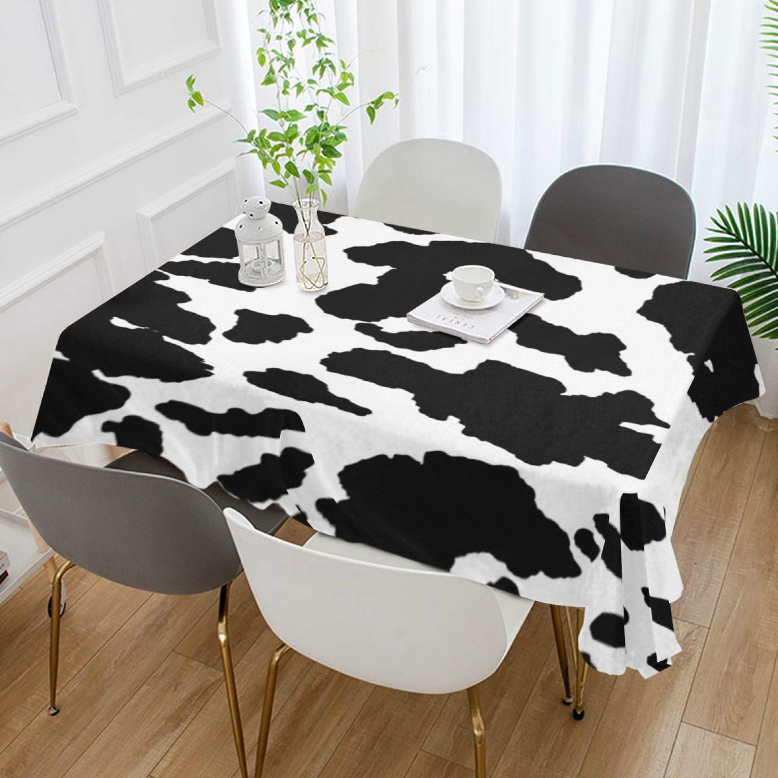 Animal Cow Print Rectangle Tablecloth 54X54 Inch, Wrinkle Resistant Polyester Table Cover Stain Proof Decorative Fabric Table Cl