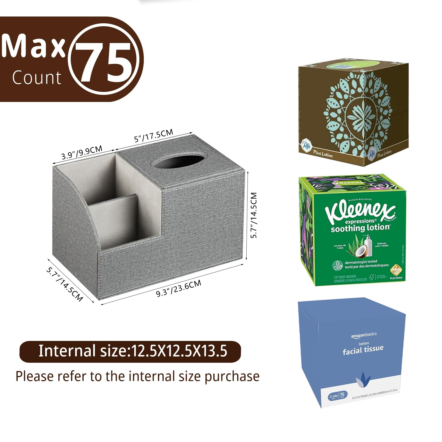 Square Tissue Box Cover - Multi-Functional Tissue Box Holder, Tissue Box Cover With Storage,Tissue And Remote Control Holder, Cu