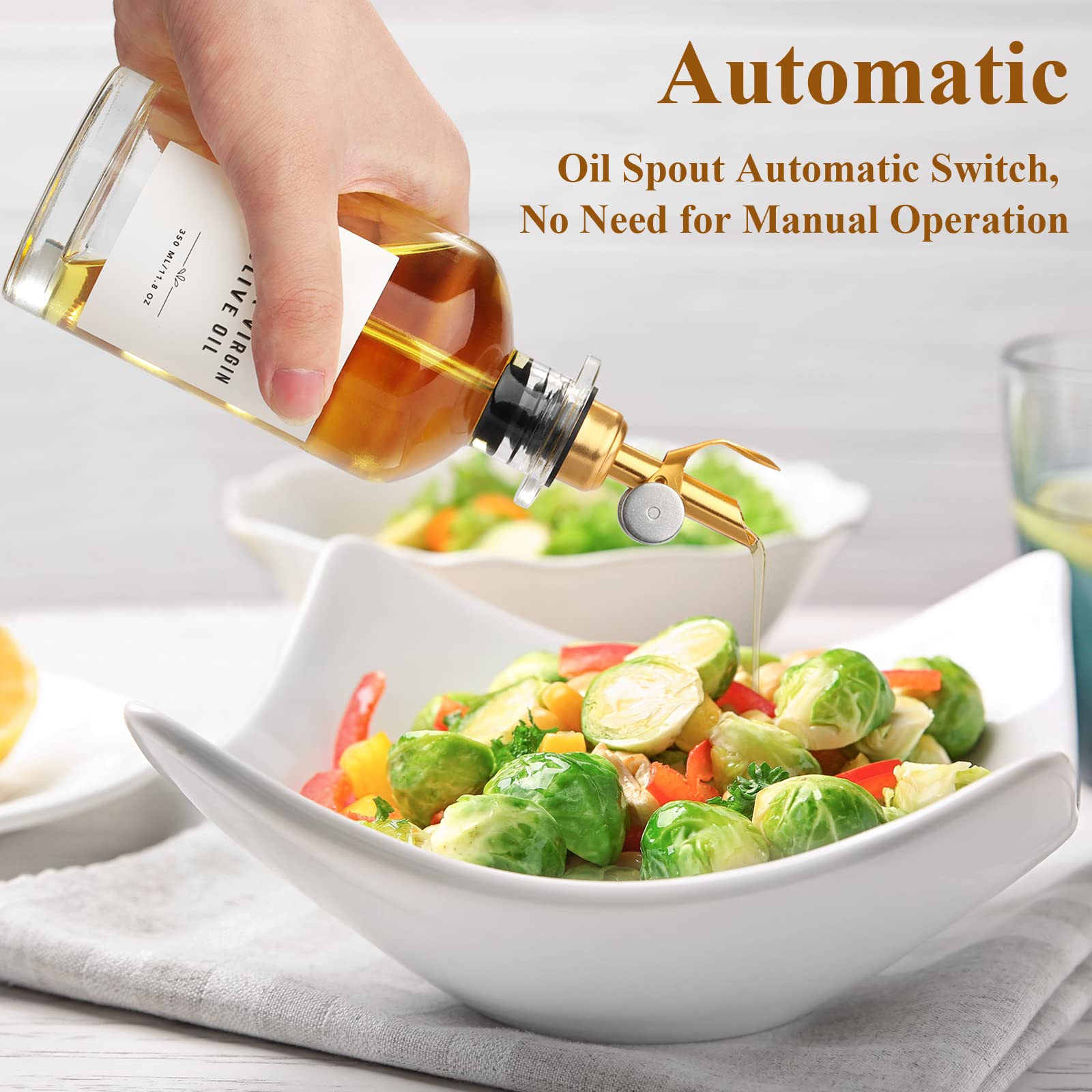 Gixsegie Olive Oil Dispenser Bottle With Bamboo Tray, W.Metal Pour Spout, Coffee Syrup Dispenser, Olive Oil Cruet Cooking Oil Di