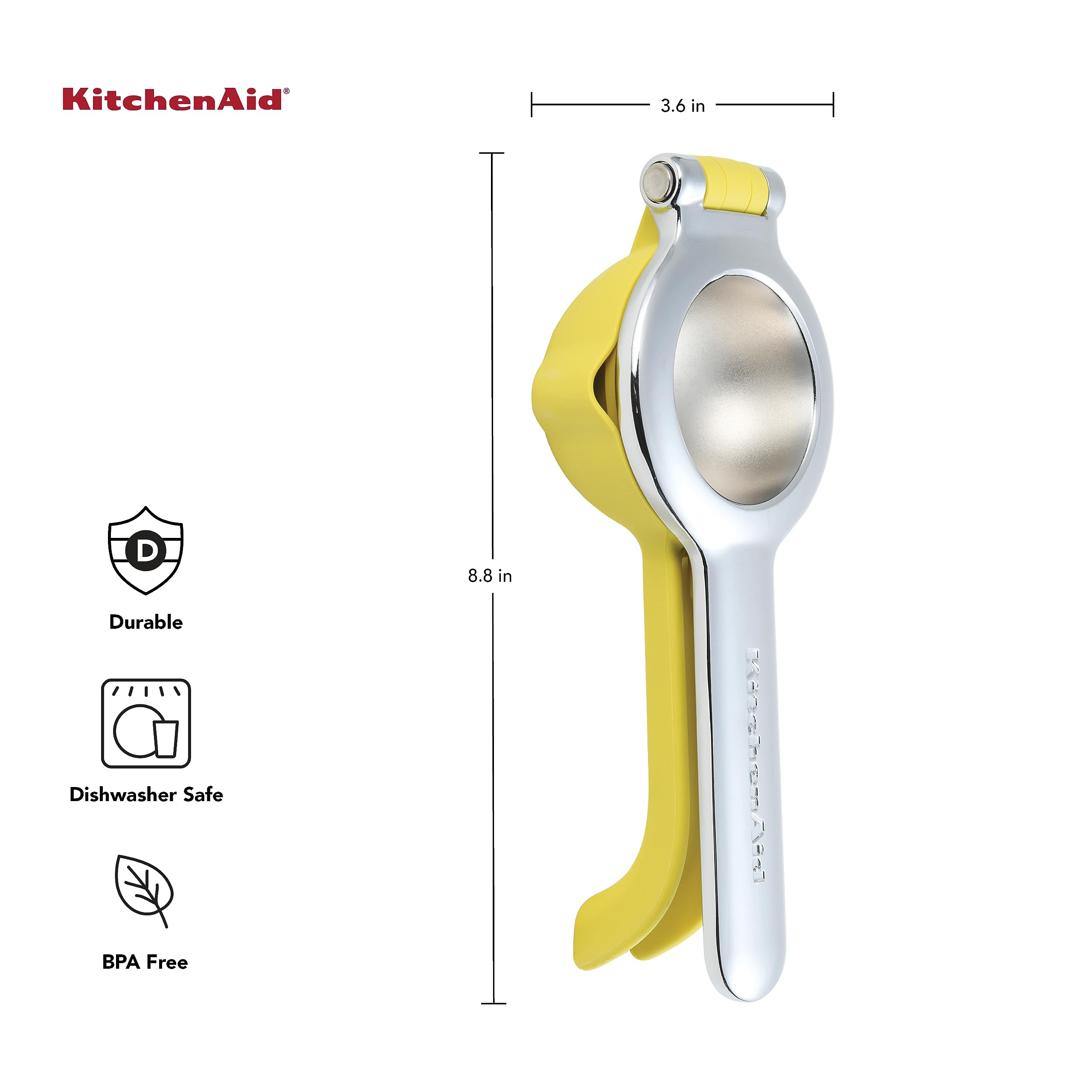 Kitchenaid Citrus Juice Press Squeezer For Lemons And Limes With Seed Catcher And Pour Spout, Lemon, 8 Inches