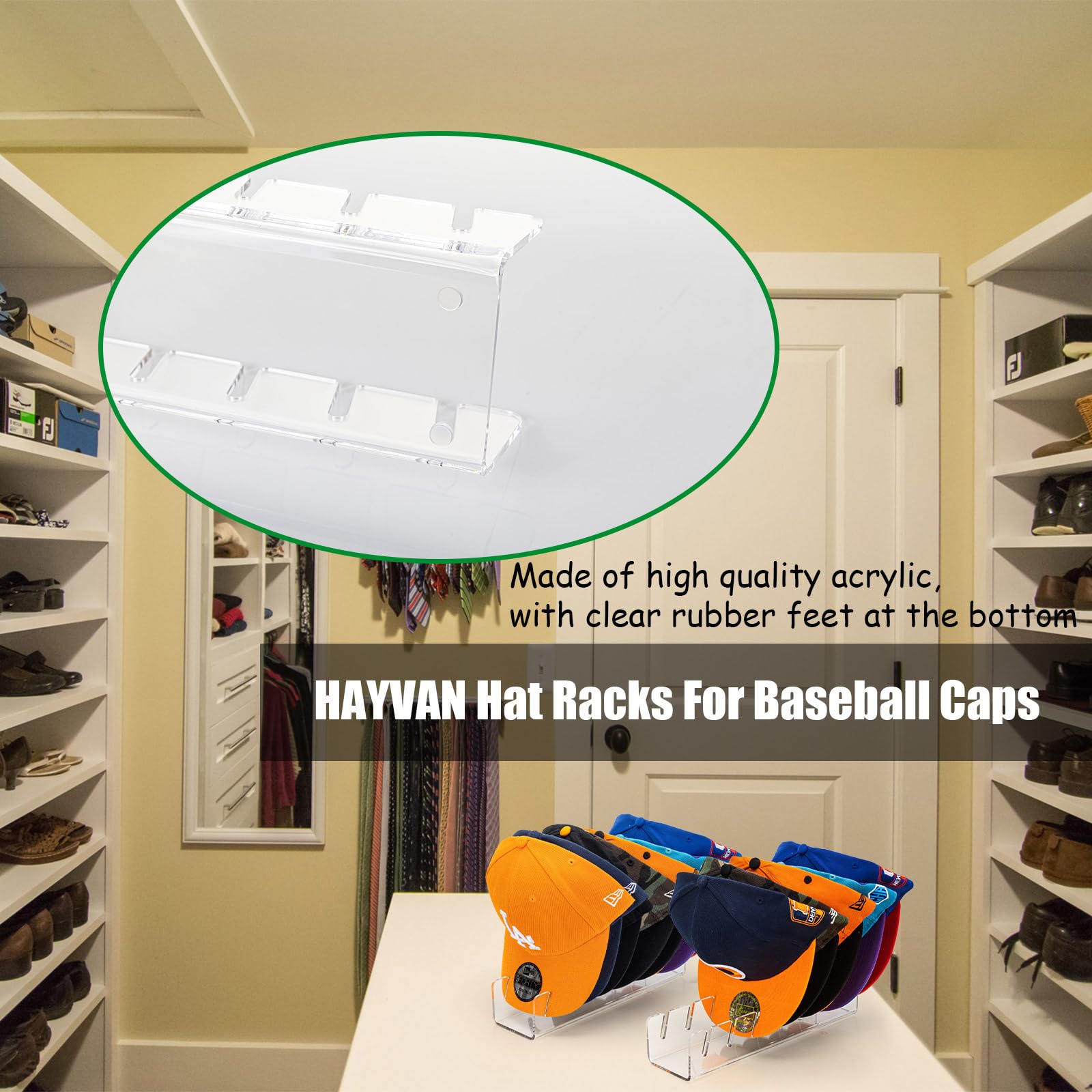 Hayvan Hat Stand For Baseball Caps 2 Pack No Install - Acrylic Hat Holder Display And Organizer For 14 Baseball Caps For Bedroom
