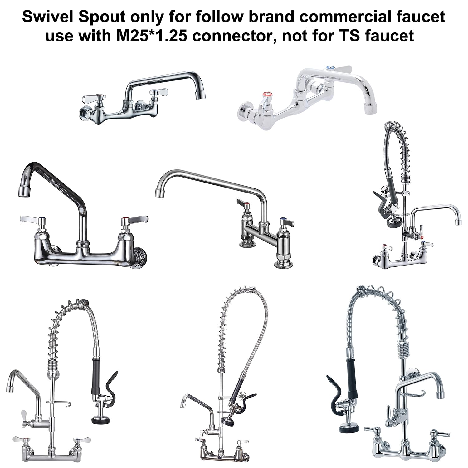 Kwode Swivel Swing Nozzle Spout 12 Inch Replacement Kit For Commercial Kitchen Sink Faucet Stainless Steel Add-On Spout Fits For
