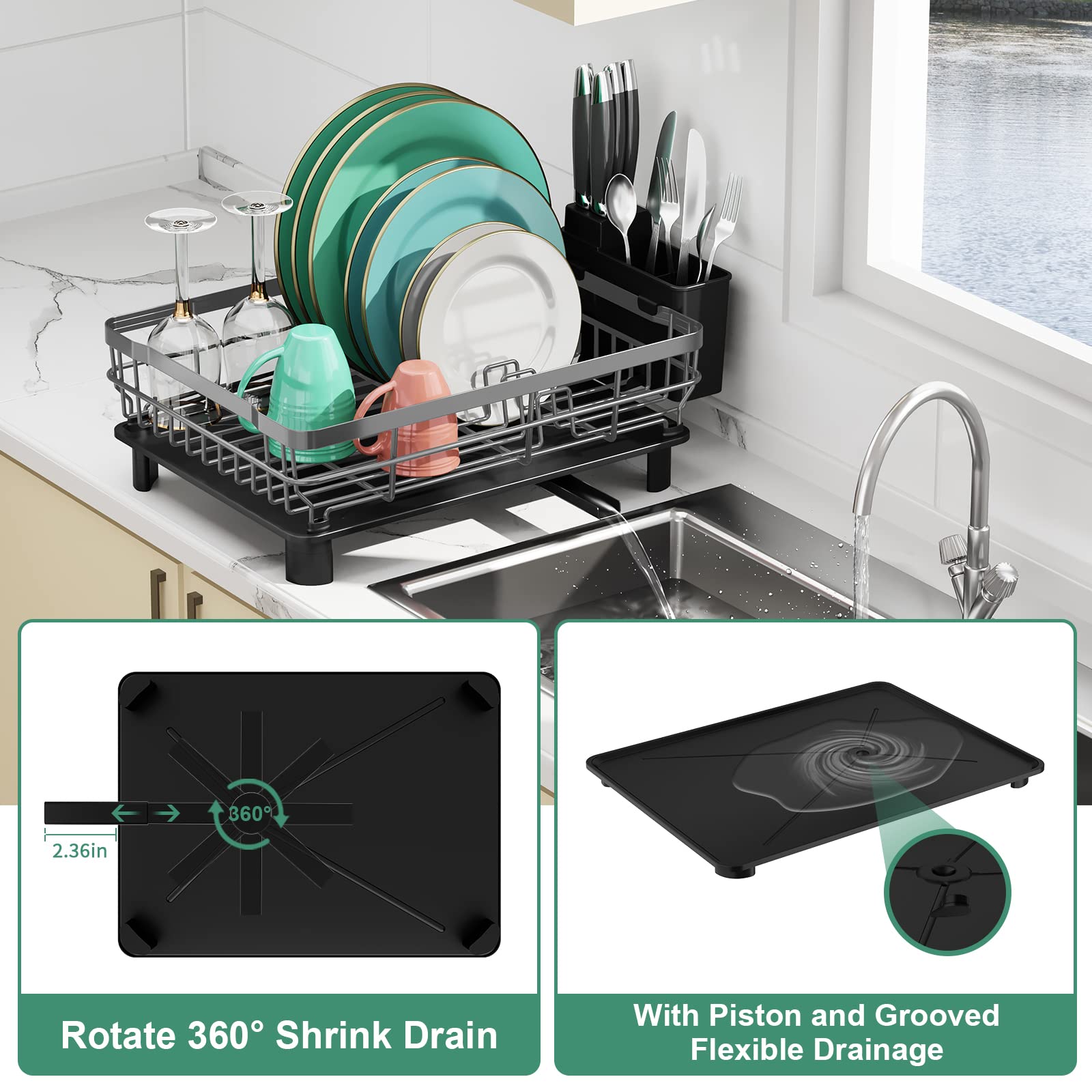 Moukabal Dish Racks For Kitchen Counter, Stainless Steel Dish Drainer, Dish Drying Rack With Drainboard And Removable Utensil Ho