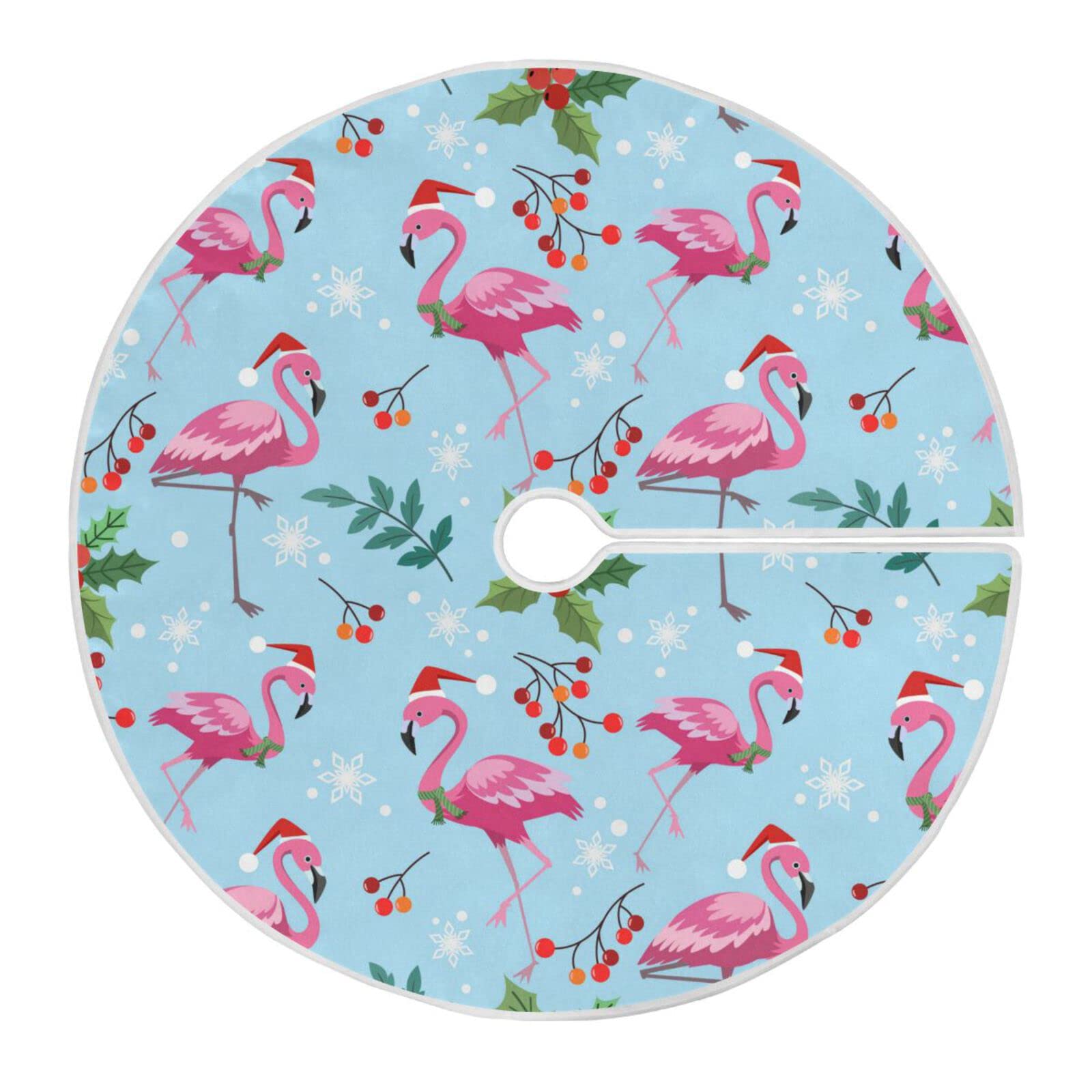 Vozoza Christmas Flamingo Snowflake Tree Skirt, Seasonal Tree Mat Holiday Party Supplies Ornaments Indoor Outdoor Decorations fo