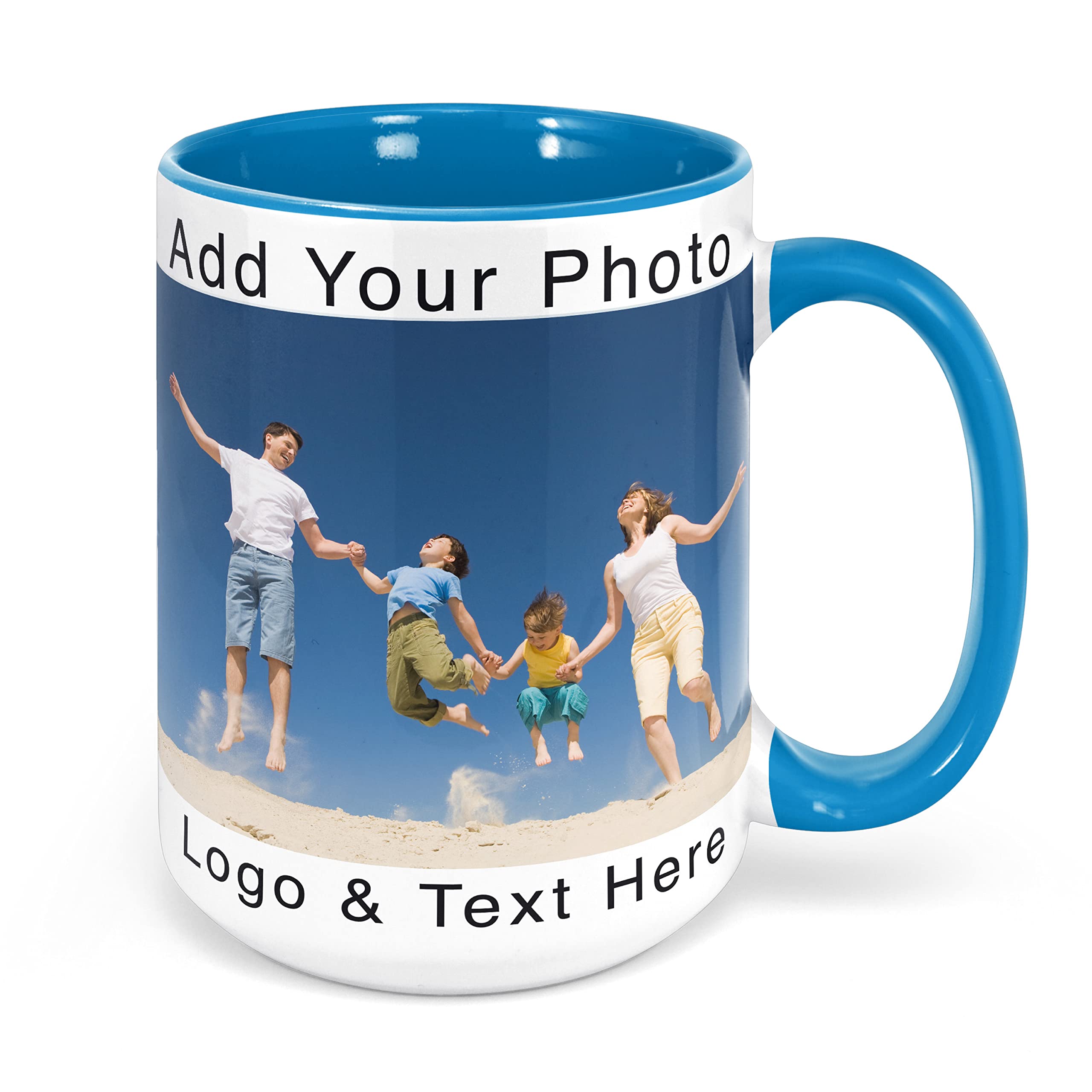 Custom Photo Coffee Mug, Sky Blue, 11 Oz Or 15 Oz Personalized Mug With Picture, Text - Photo Gifts, Custom Mug, Taza Personaliz
