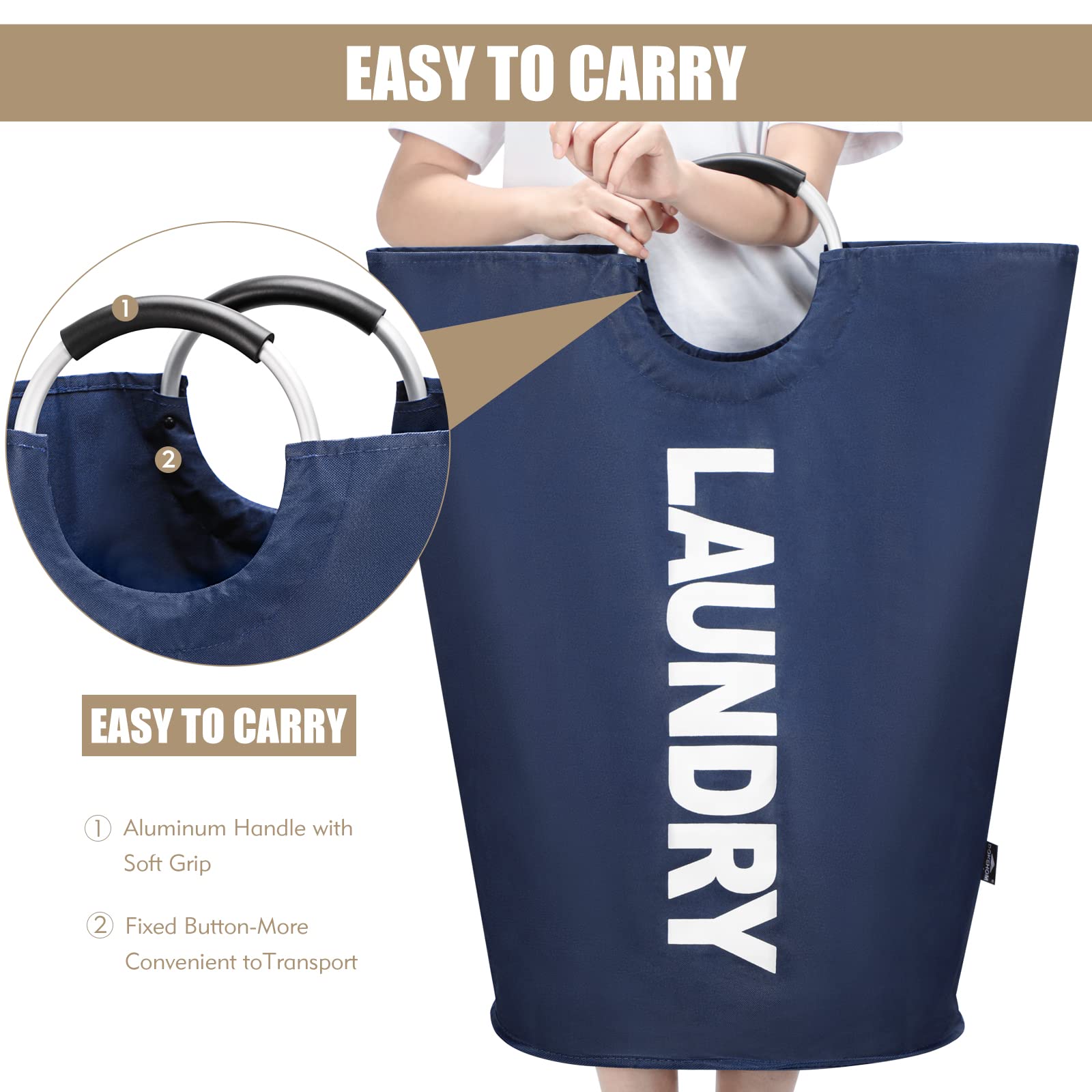 DOKEHOM 90L Large Laundry Basket  Collapsible Laundry Bag  Freestanding Tall Clothes Hamper  Foldable Washing Bin (Dark Blue)