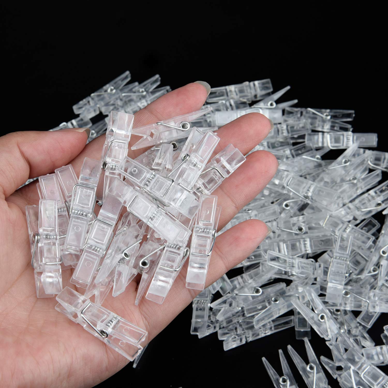 128 Pieces Photo Clips Mini Transparent Plastic Clear Clips, Clothespins Binder Clips For Hanging String Fairy Lights Picture, P