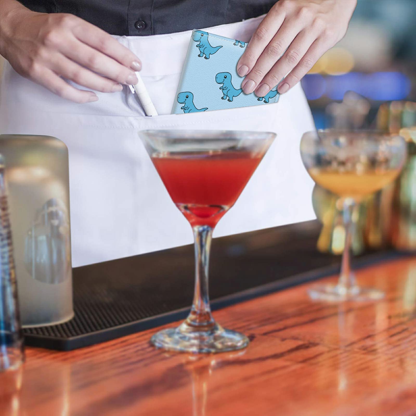 Dinosaur Cute Server Books For Waitress, Waiter Book Server Wallet With Zipper Money Pocket, Waitress Ticket Book Holder Restaur