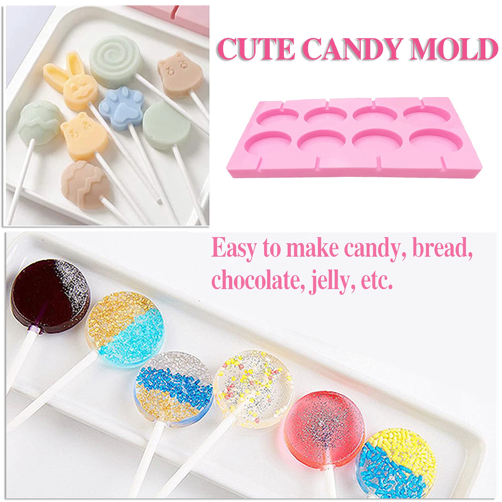 Ionsgako Lollipop Molds Sucker Molds Candy Molds Silicone 8 Rounds Nonstick Hard Candy Silicone Lollipop Mold With 20 Sticks For