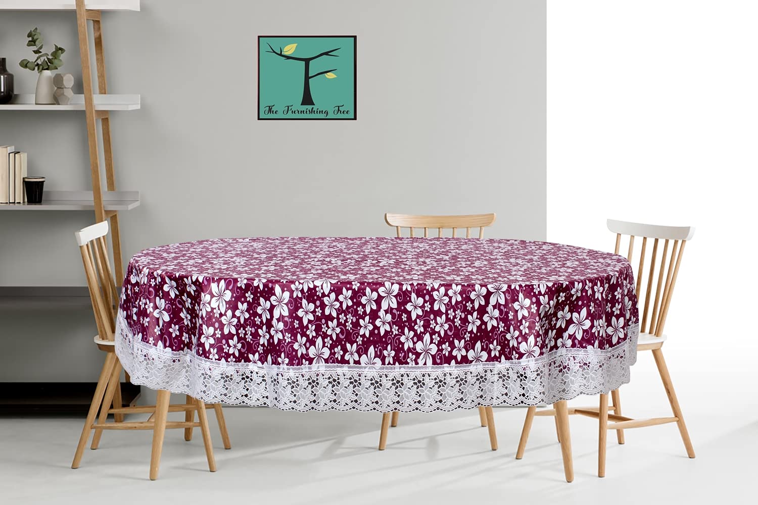 The Furnishing Tree Oval Shaped WxL 54x78 Inch 4 Seater Table Cover Waterproof PVC Floral Pattern Purple