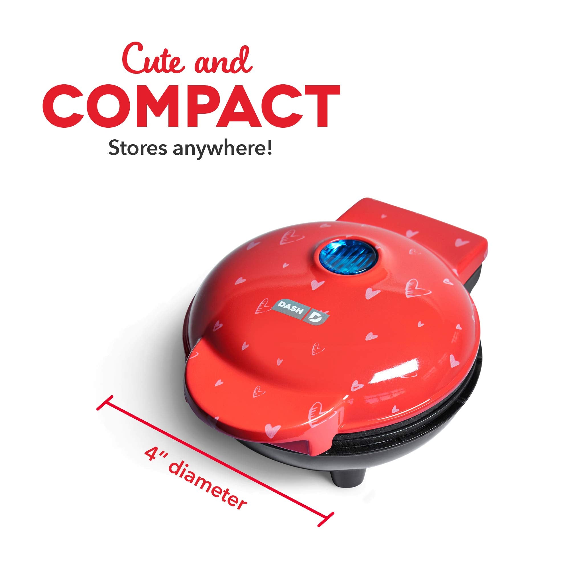 Dash Mini Maker For Individual Waffles, Hash Browns, Keto Chaffles With Easy To Clean, Non-Stick Surfaces, 4 Inch, Red Love Hear