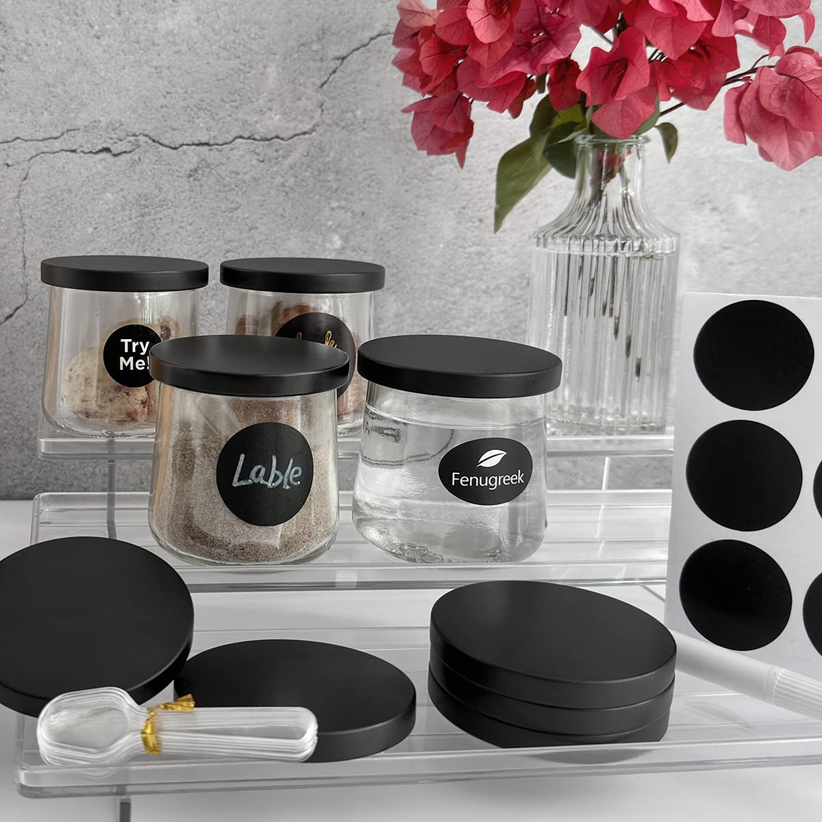 KIKINIKO Oui Yogurt Jar Lids - 12 Pack Black Metal with Gasket, Model TG