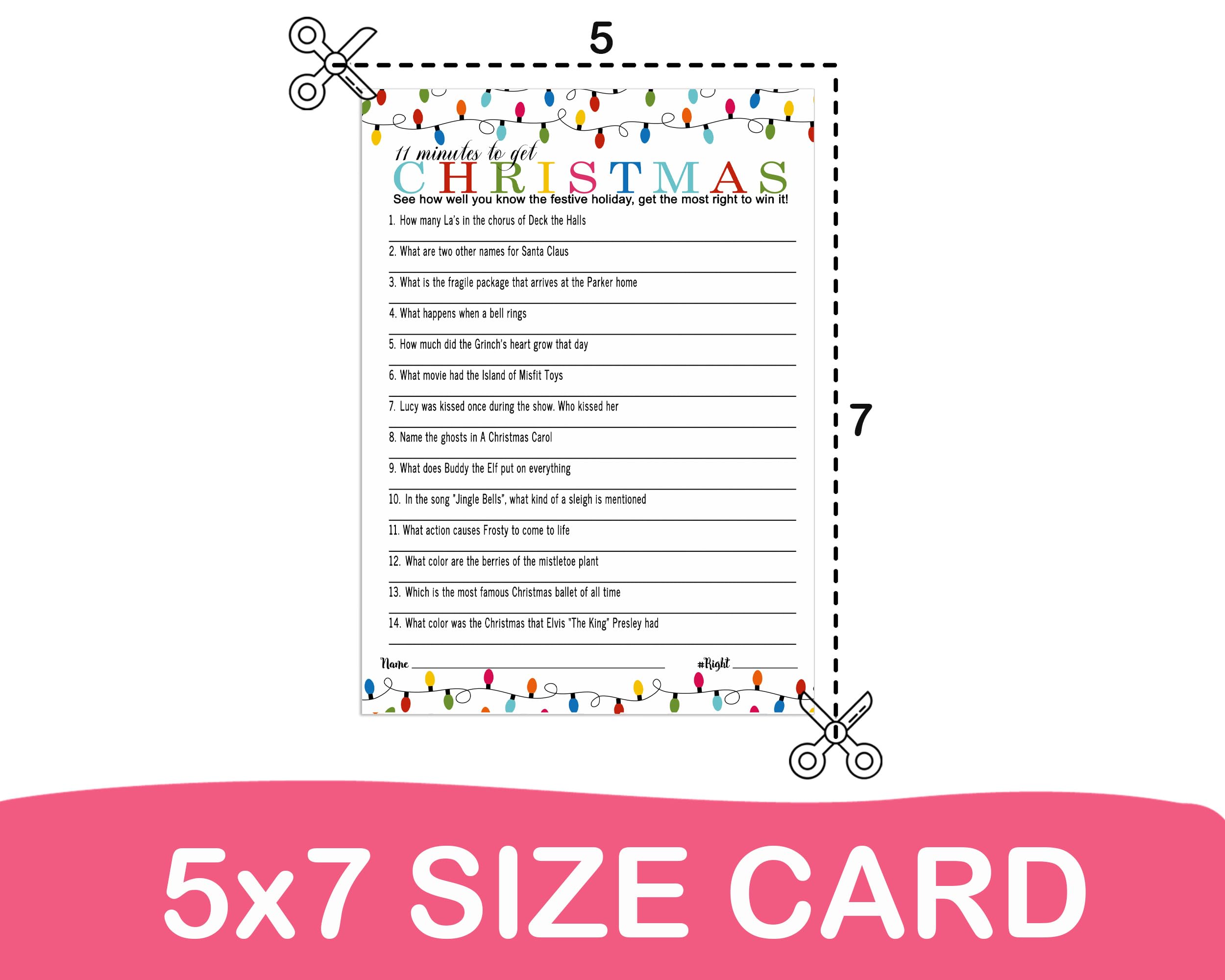 Festive Lights Christmas Trivia Game Party Activity For Adults, Office, Groups, Holiday Movie And Song Questions Thanksgiving, 2