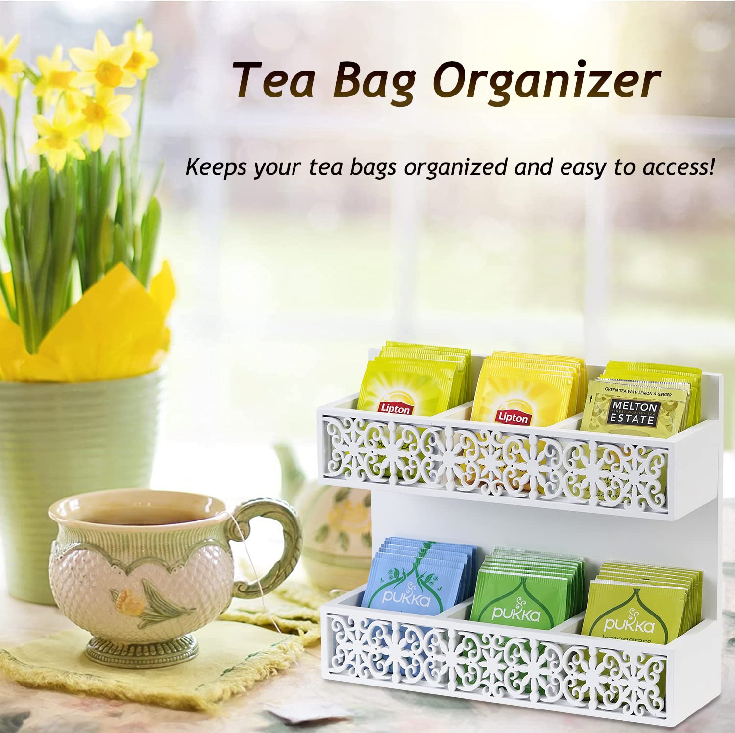 Qilichz Tea Bag Organizer 2 Tier Wood Tea Bags Holder Wall Mounted Tea Box For Tea Bags Organizer Rustic Tea Chests For Tea Stor
