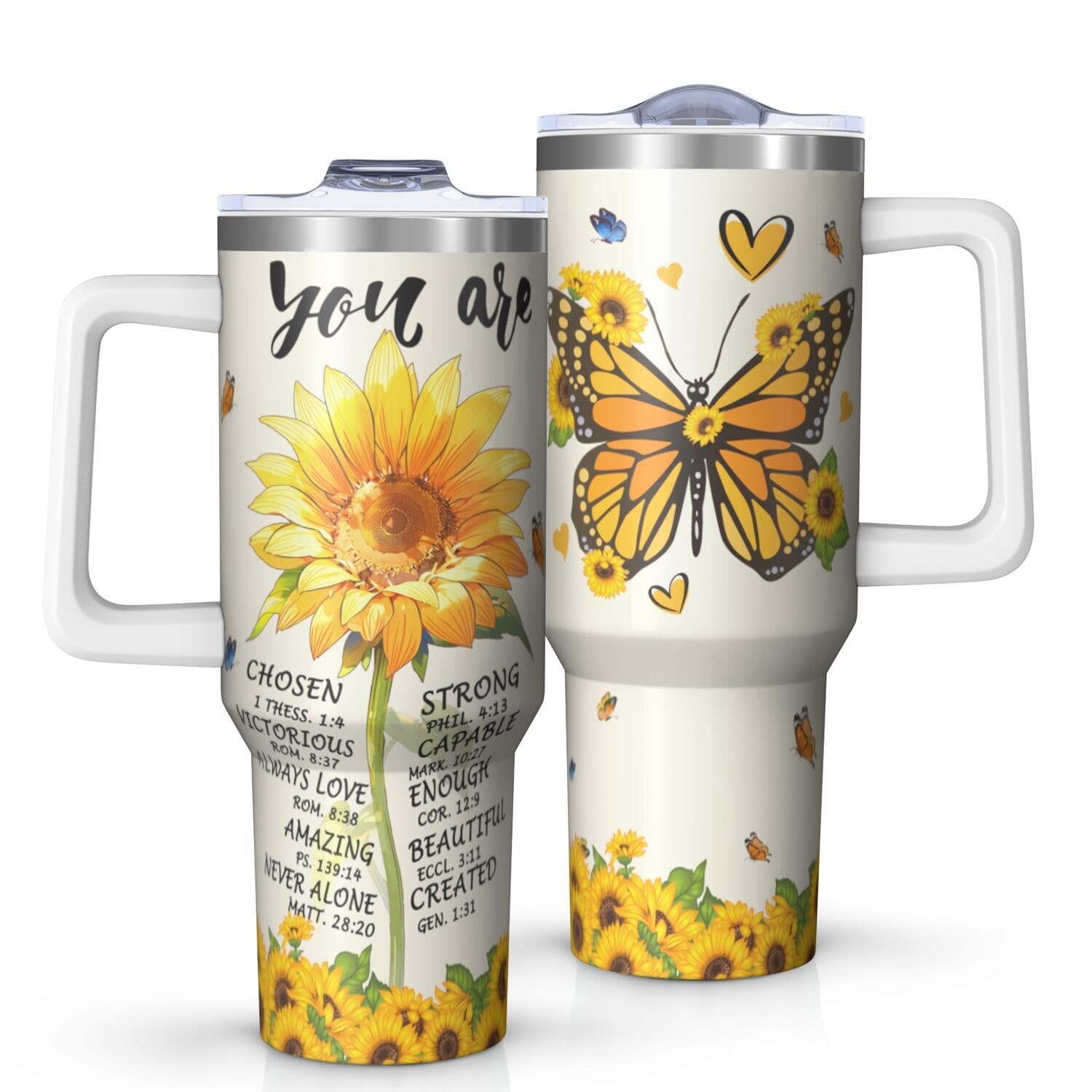 Geliao Lianglo 40oz Sunflower Butterfly Tumbler with Handle, You Are Amazing Inspirational Quote Insulated Stainless Steel Trave