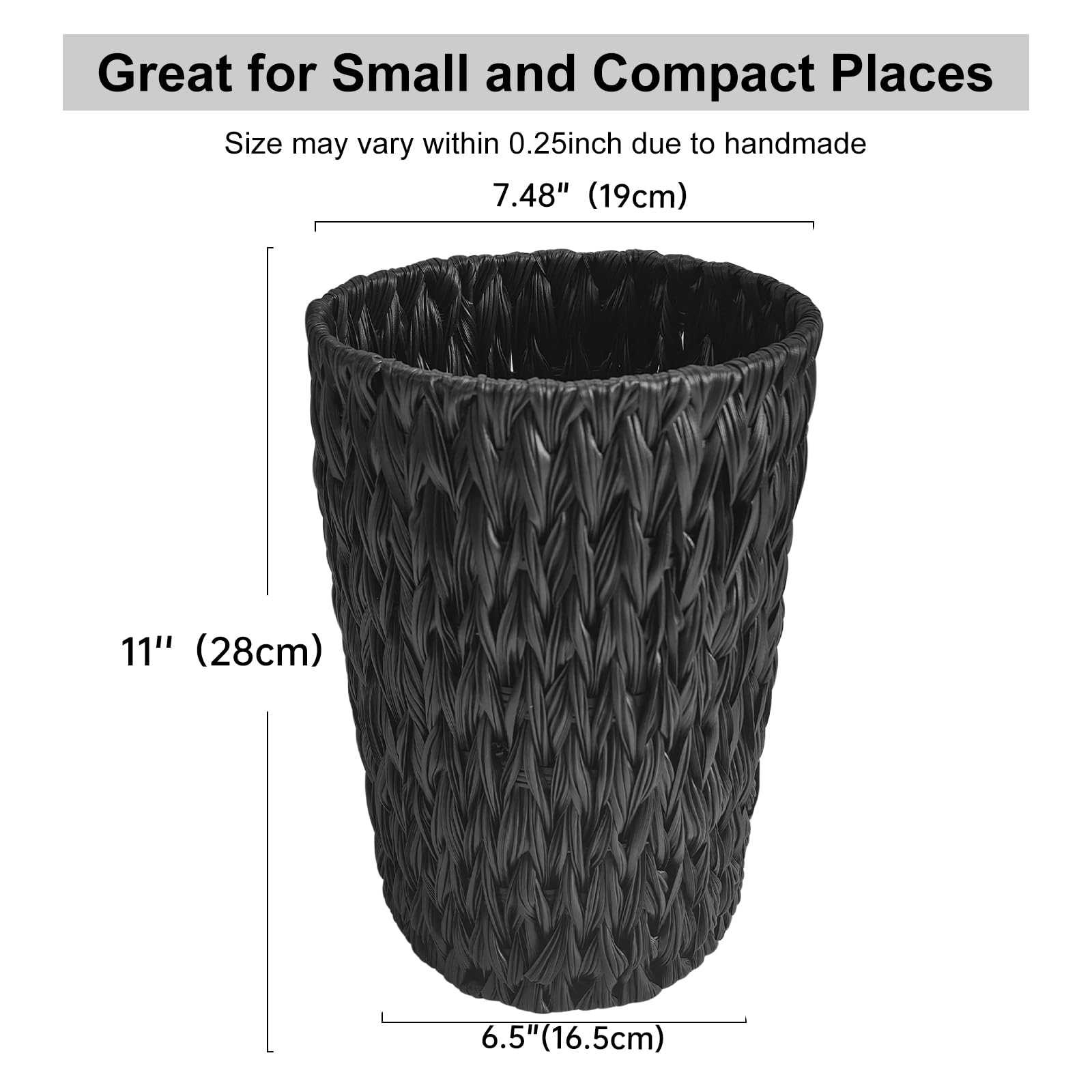 Coeusy Wicker Trash Can,Small Trash Can,Handwoven Waterproof Wicker Trash Basket,Round Garbage Can,Compact Waste Basket For Bath