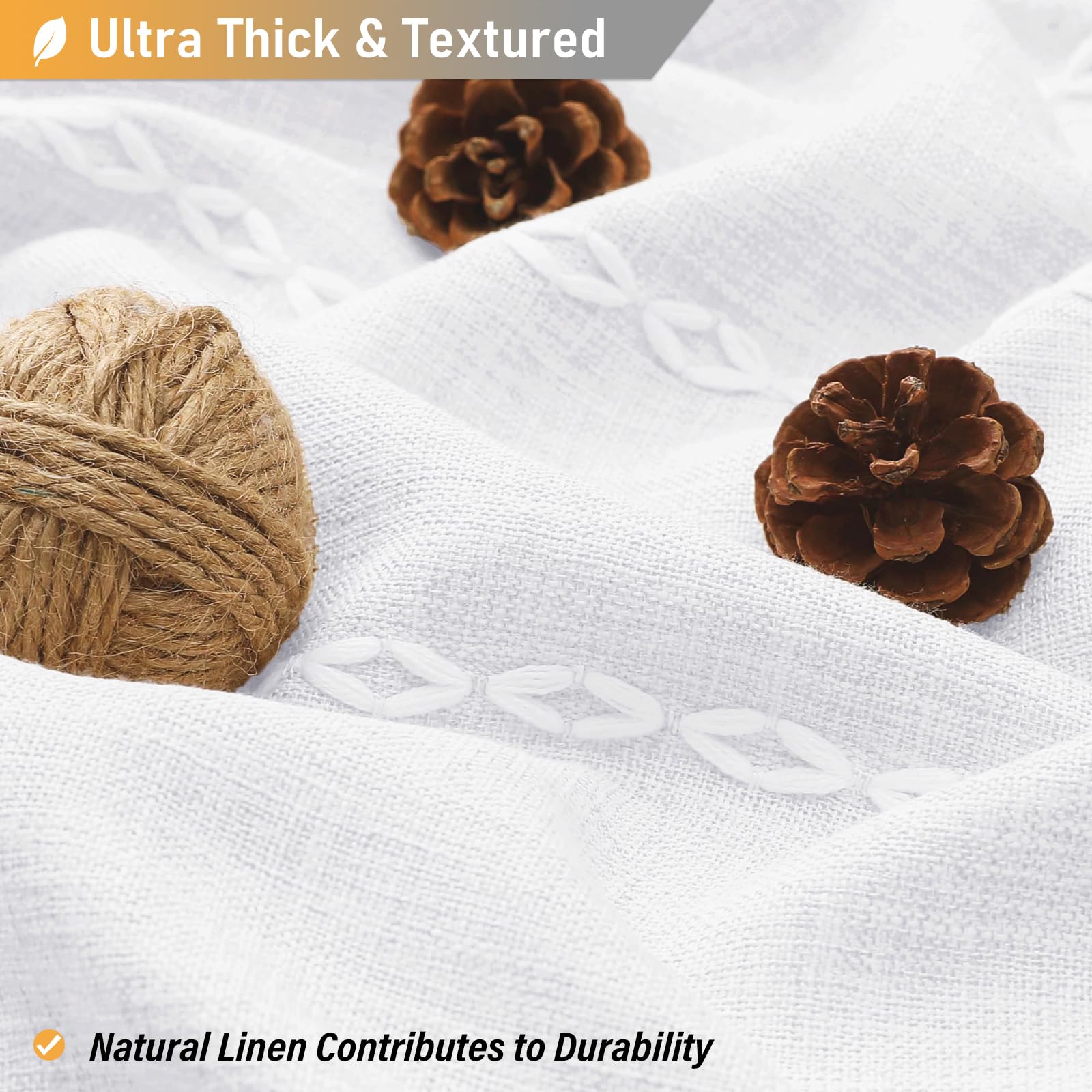 Bttn White Farmhouse Shower Curtain, Boho Linen Striped Heavy Duty Fabric Shower Curtain Set With Tassel, Bohemian Country Ultra