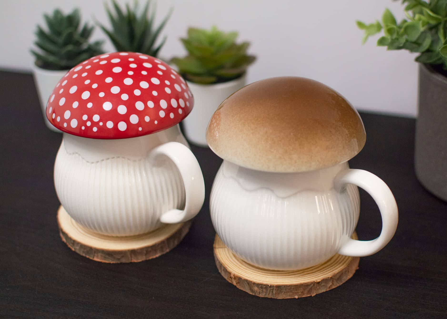 Dreamstall Mushroom Mug with Lid Stoneware Coffee Cup with Decorative Gift Box (Red), Cottagecore Aesthetic Decor
