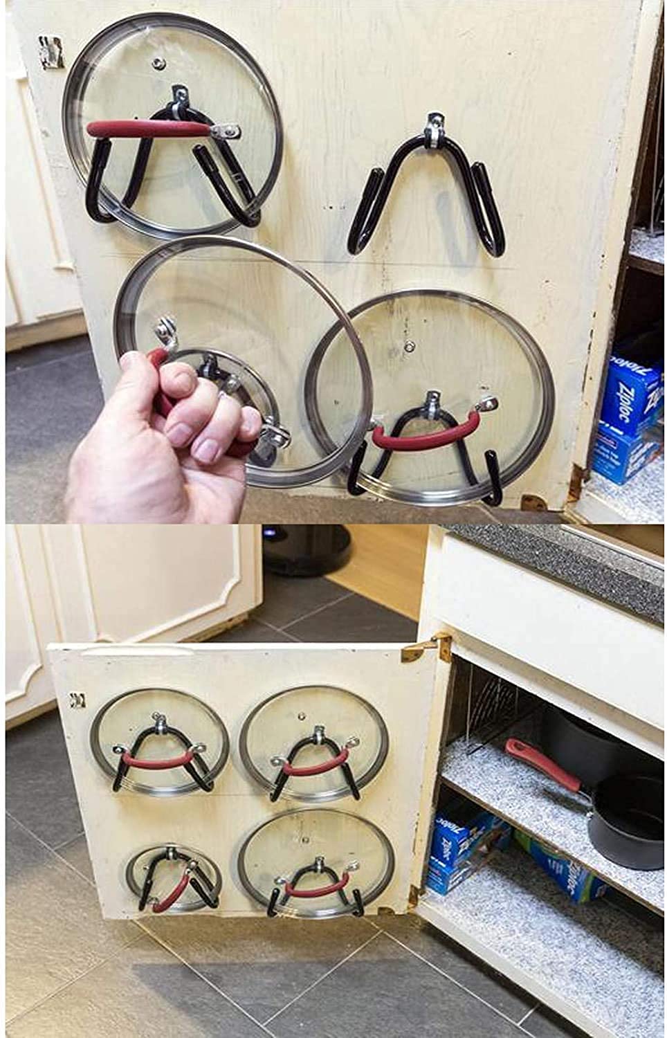 Pmsanzay Cabinet Door Pan Lid Organizer, Set Of 4, Wall Mount Pot Lid Rack Pot Lid Storage Rack Pan Covers Holder - No Scratch -