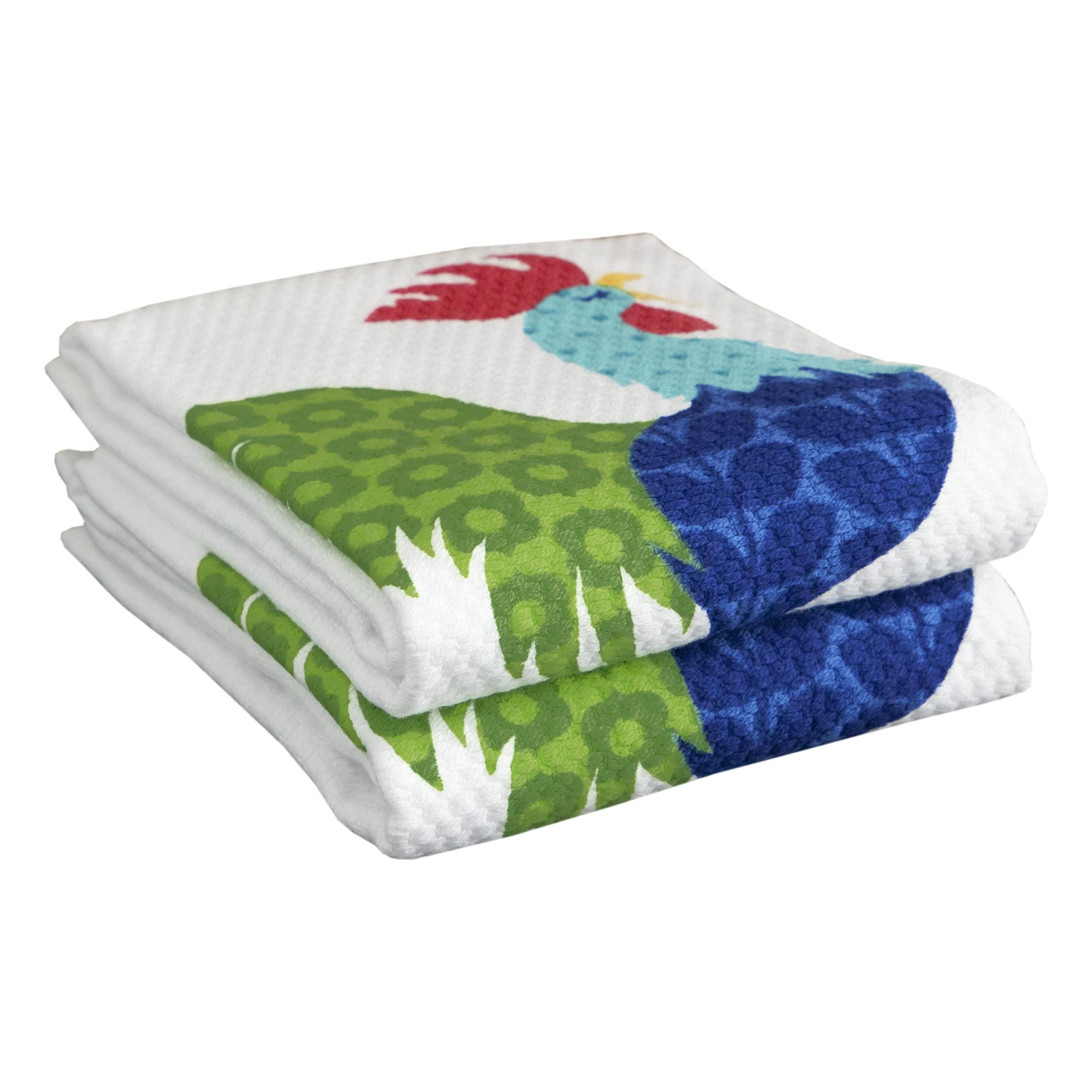 T-fal Textiles Double Sided Print Woven Cotton Kitchen Dish Towel Set, 2-pack, 16 x 26, Rooster Print
