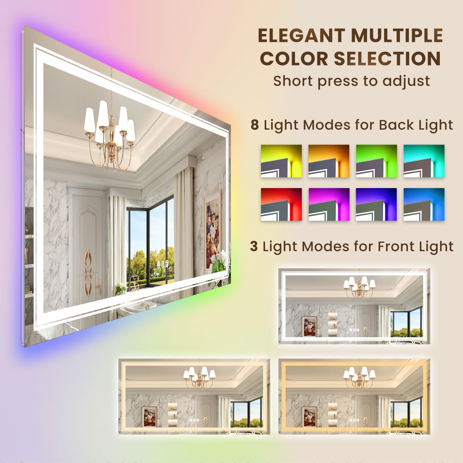 Wtty Rgb Led Mirror For Bathroom,72''X32'' Large Led Bathroom Mirror With Backlit And Front Light,Stepless Dimmable,Anti-Fog,Lig