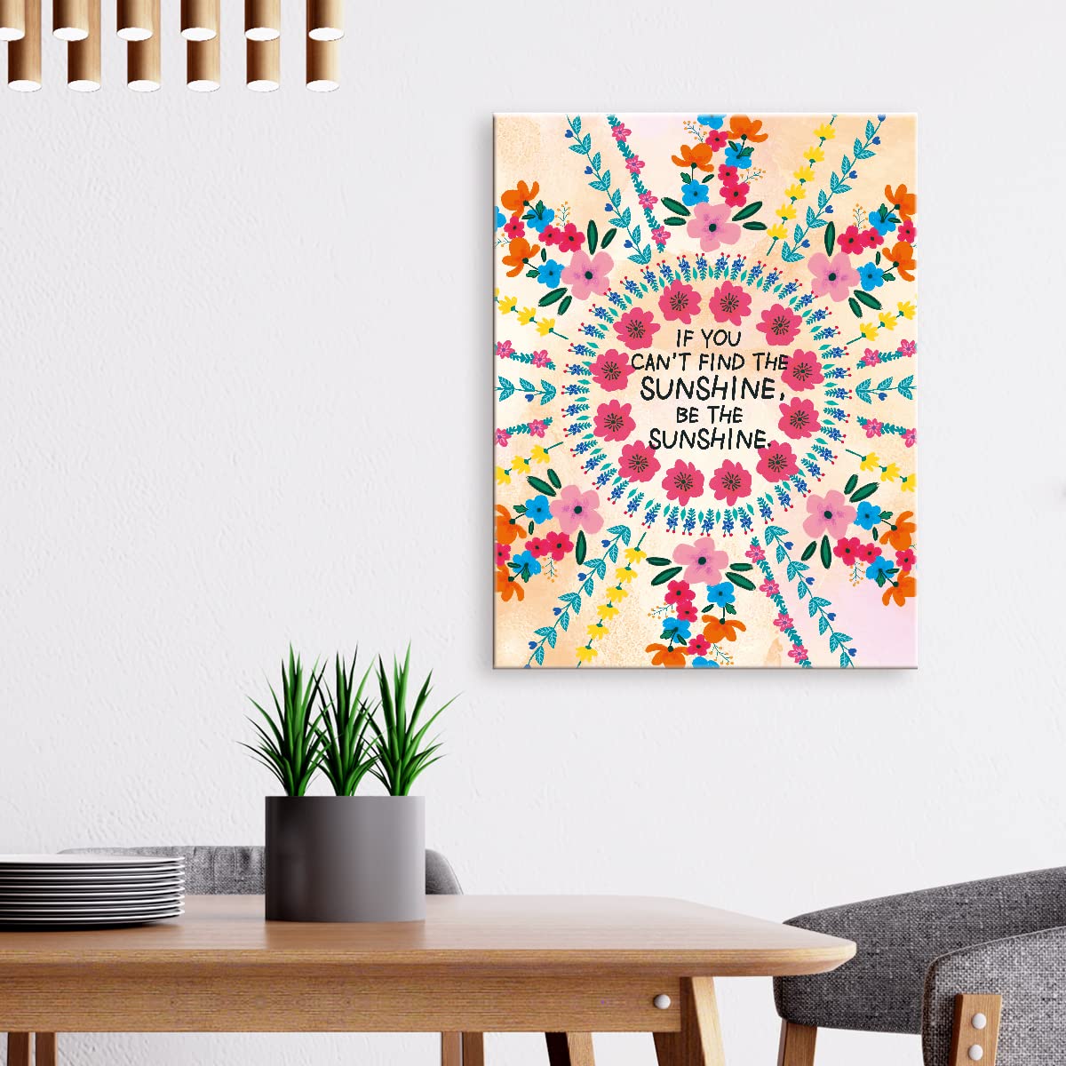If You Can'T Find The Sunshine Be The Sunshine Inspirational Canvas Framed Wall, Cute Colorful Flowers Motivational Canvas Frame