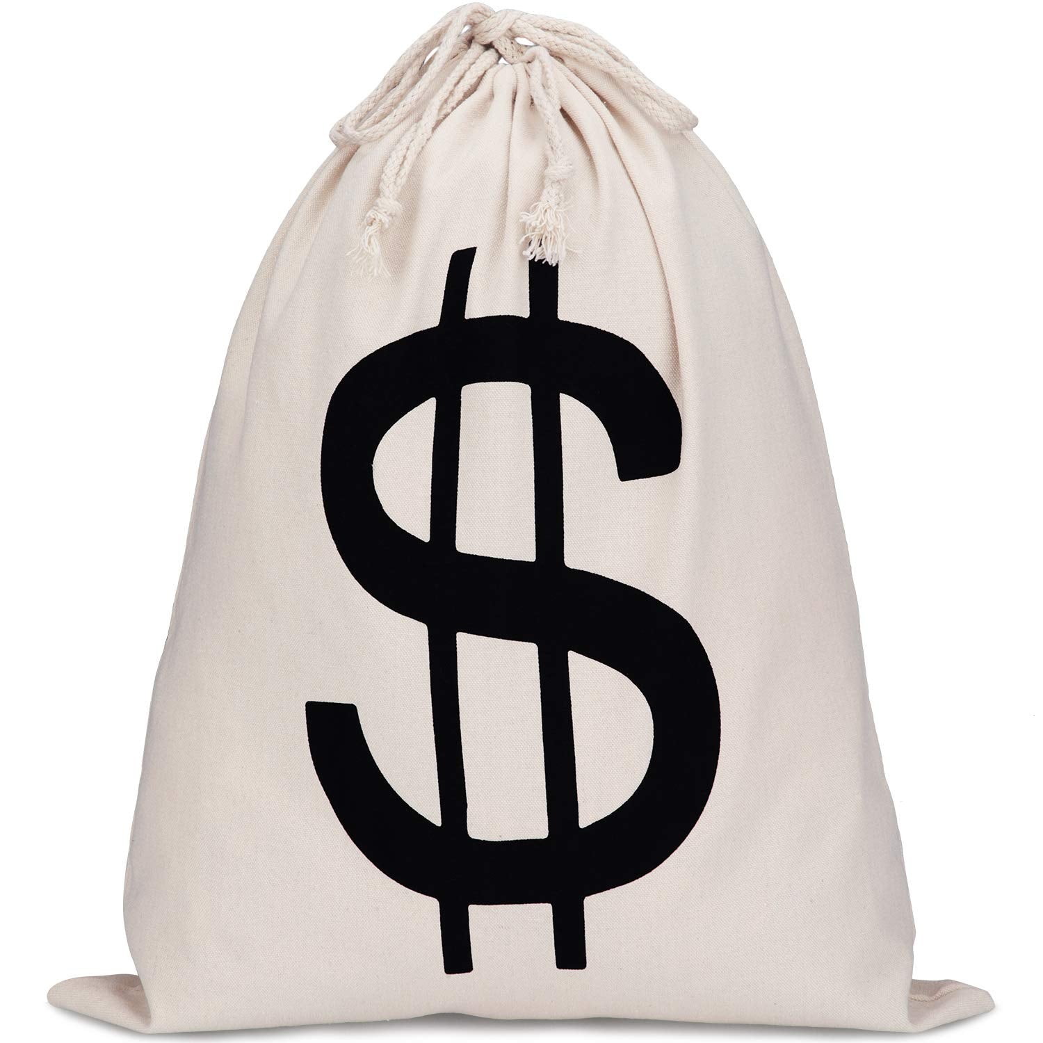 Boao 19.7 x 15.8 Inch Money Bags Prop Money Dollar Sign Drawstring Canvas Bag with Dollar Symbol for Toy Favor Cosplay Themed Pa