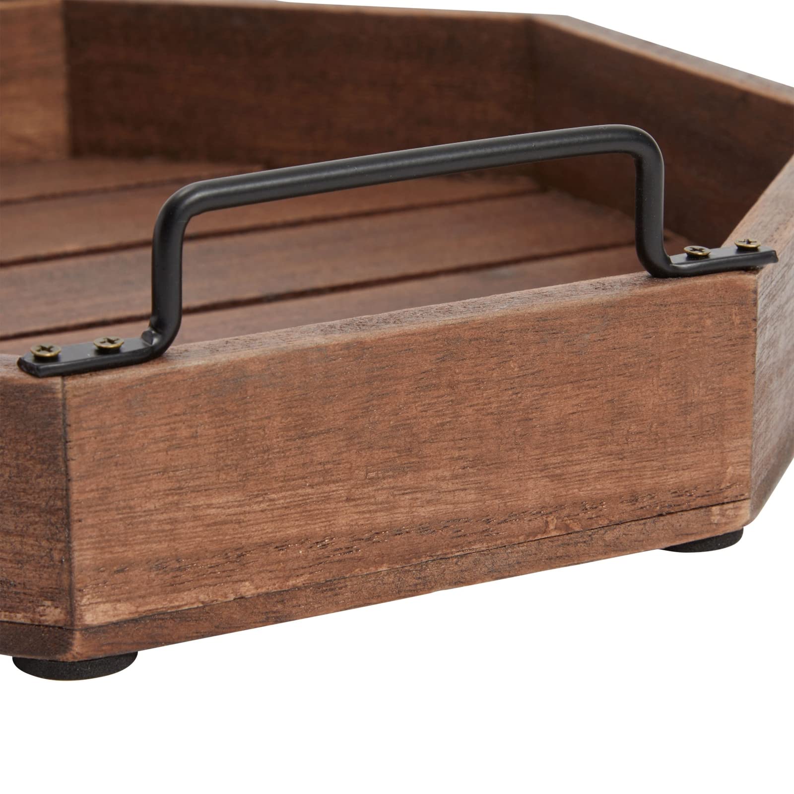 Farmlyn Creek Decorative Rustic Wooden Serving Tray With Metal Handles For Candles, Coffee Table, Farmhouse Home Decor (11.75 X
